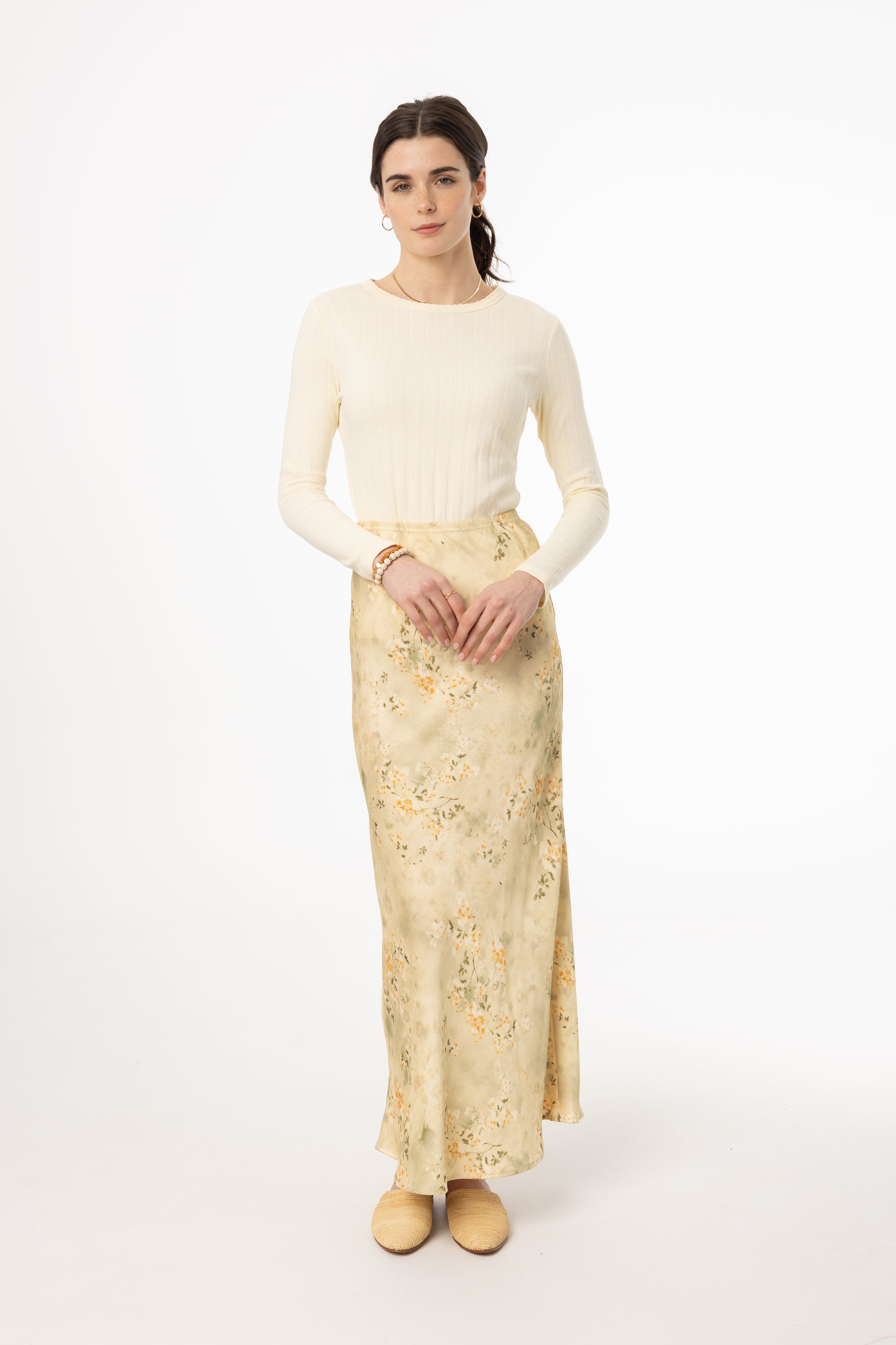 Beige Floral Printed Skirt for Women - A-Line Summer Midi Skirt with Pockets | Perfect for Beach, Vacation & Casual Outfits