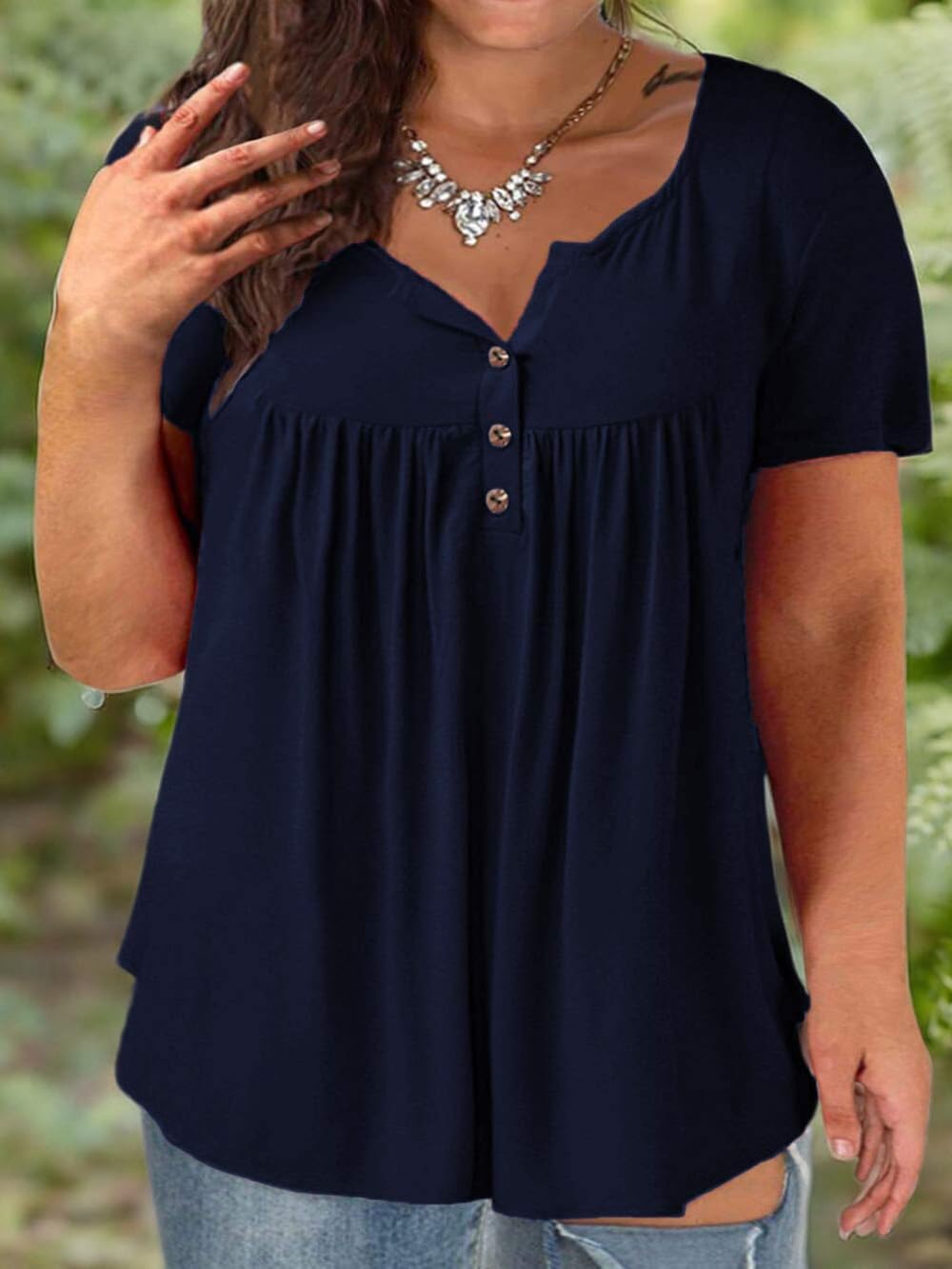 Plus Size Women's Summer Henley Shirts - Flowy Tunic Tops & Tees for Casual Wear, Work & Vacation Outfits