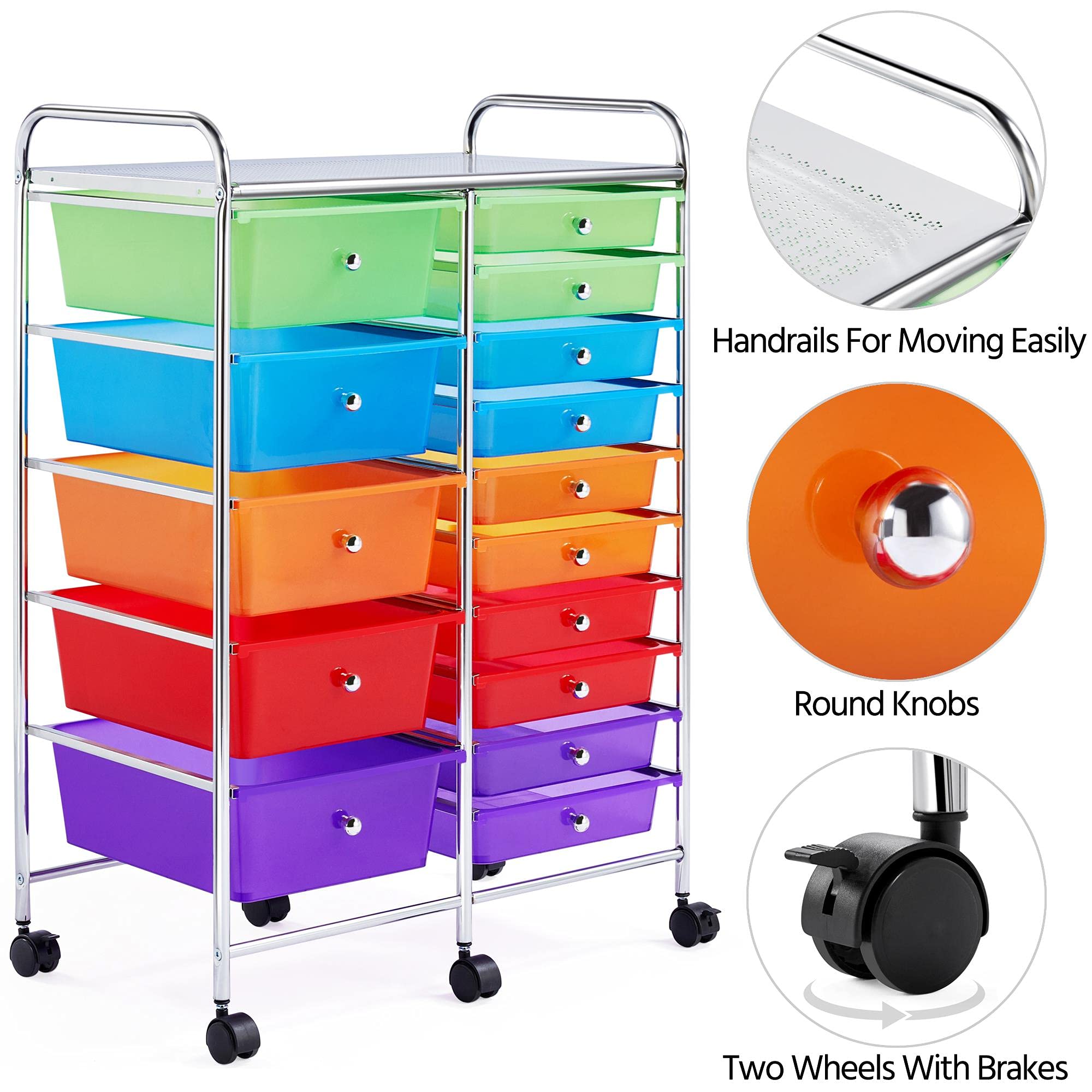Yaheetech 15-Drawer Rolling Cart - Mobile Storage Organizer for Craft Supplies & Tools