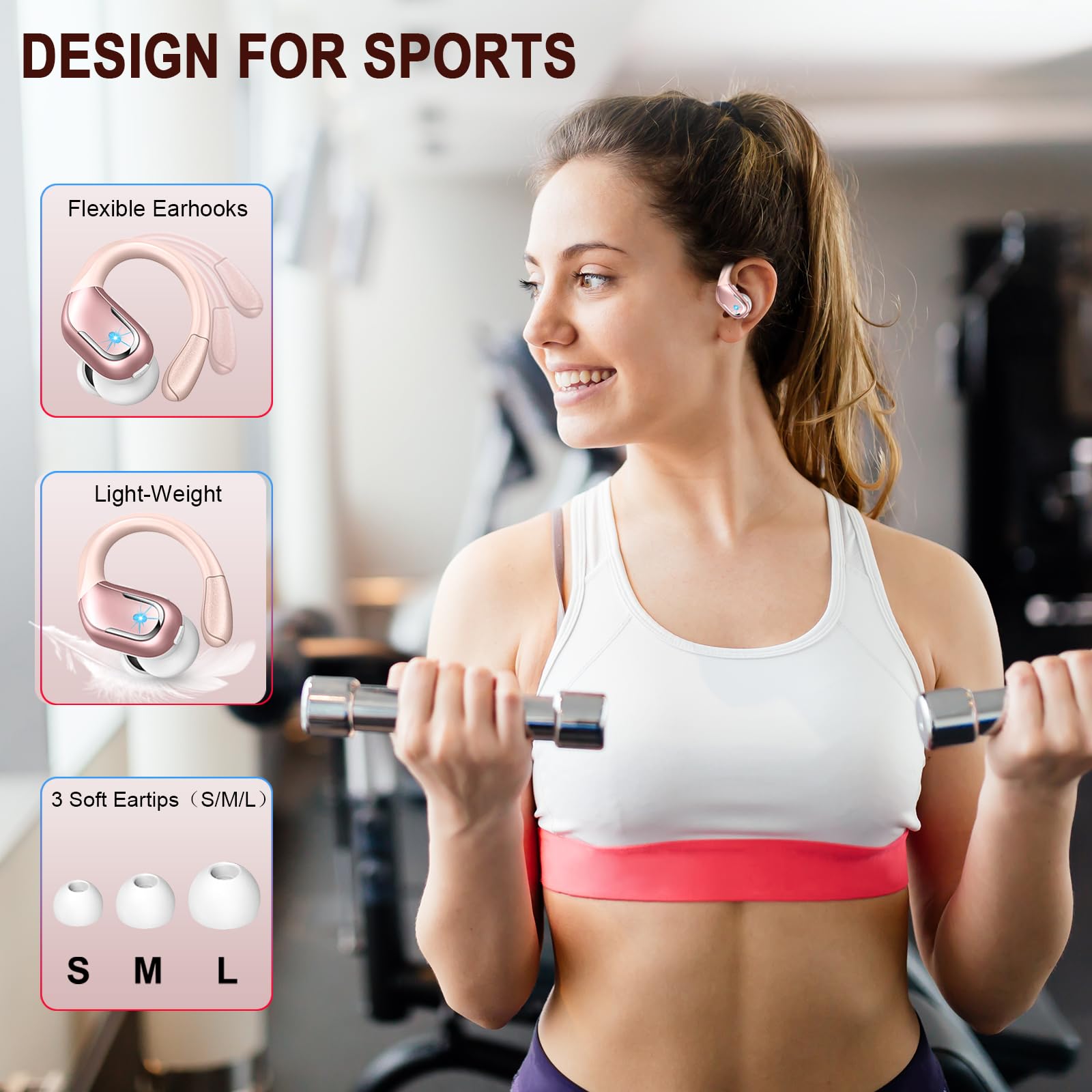 Wireless Bluetooth 5.3 Earbuds with ENC Noise Cancellation, 75H Playtime IPX7 Waterproof Sports Earphones for Running, Gym & Workout - Rose Gold (Compatible with iOS/Android) - Perfect for Commuting, Travel & Outdoor Activities