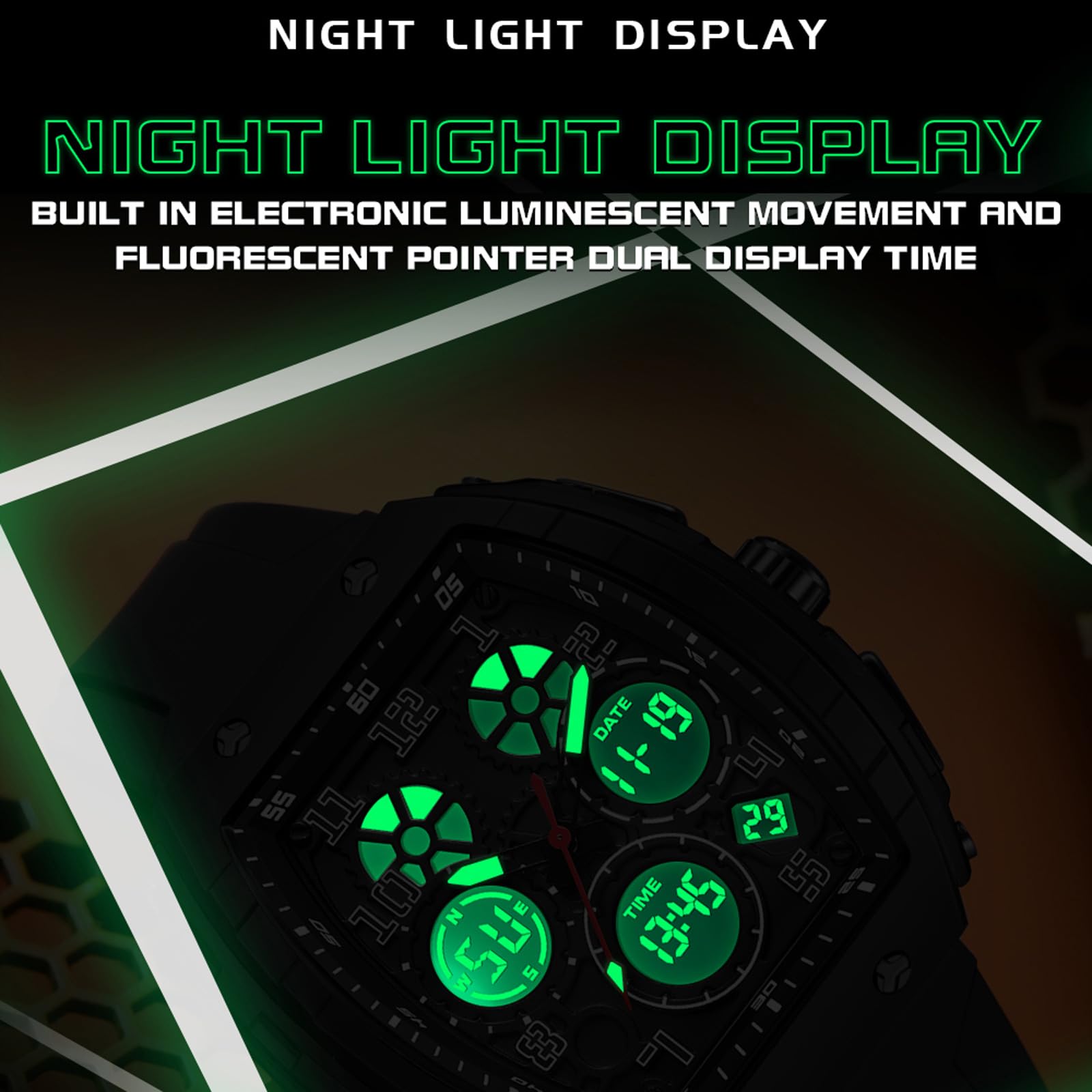 Findtime Men's Digital Analog Watch - Dual Time, Waterproof for Sports & Travel