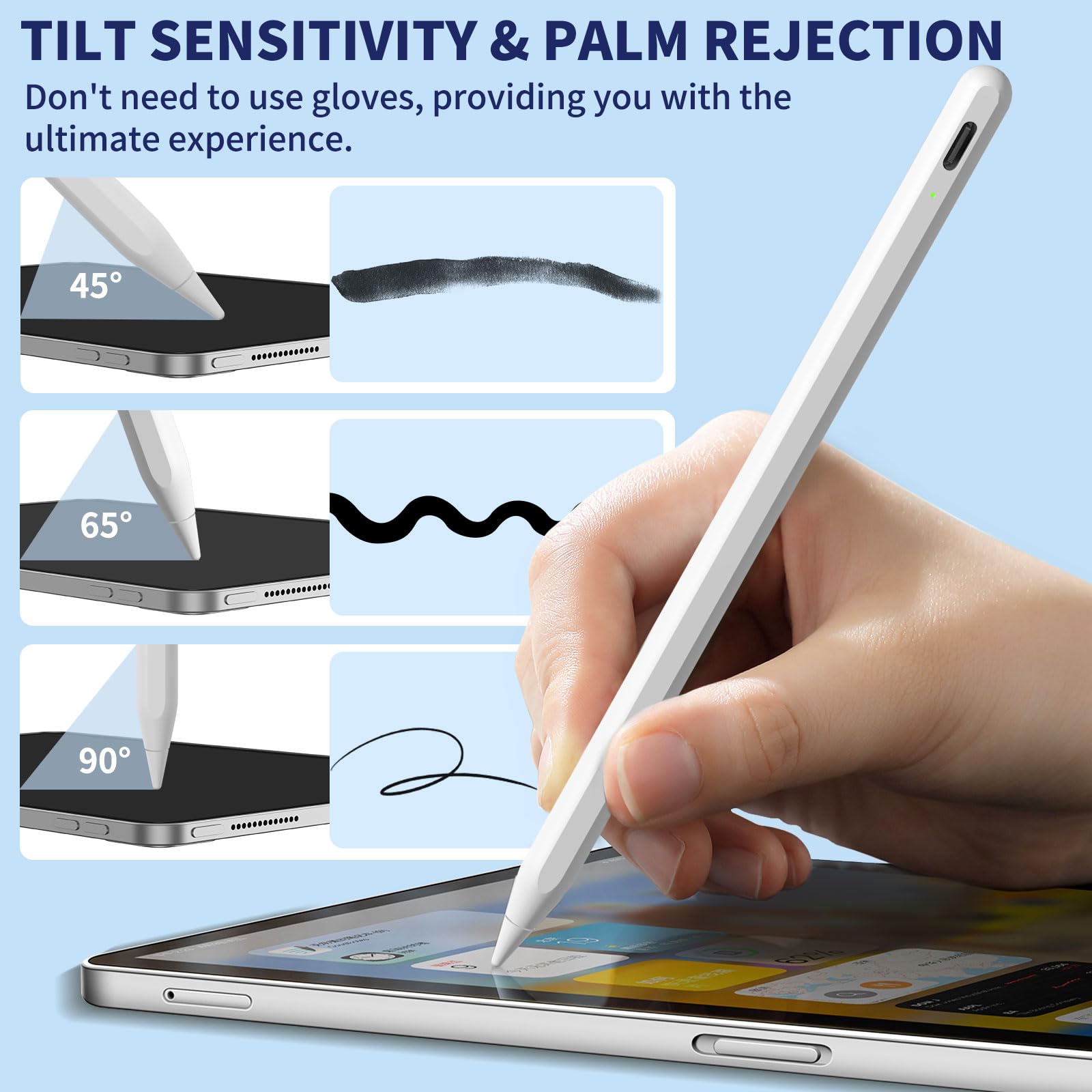 Apple Pencil for iPad 9th & 10th Gen - Fast Charging Stylus with Palm Rejection & Tilt Sensitivity - Compatible with iPad Pro 11/12.9
