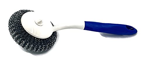 JERN® 3 Pack Long-Handled Scrub Brush - Stainless Steel Wire Grill & Pot Scrubber with Hanging Hole - Heavy Duty Cleaning Brush for Kitchen, Grill, BBQ, Oven & Cookware - Durable Scouring Pads & Utensil Cleaner