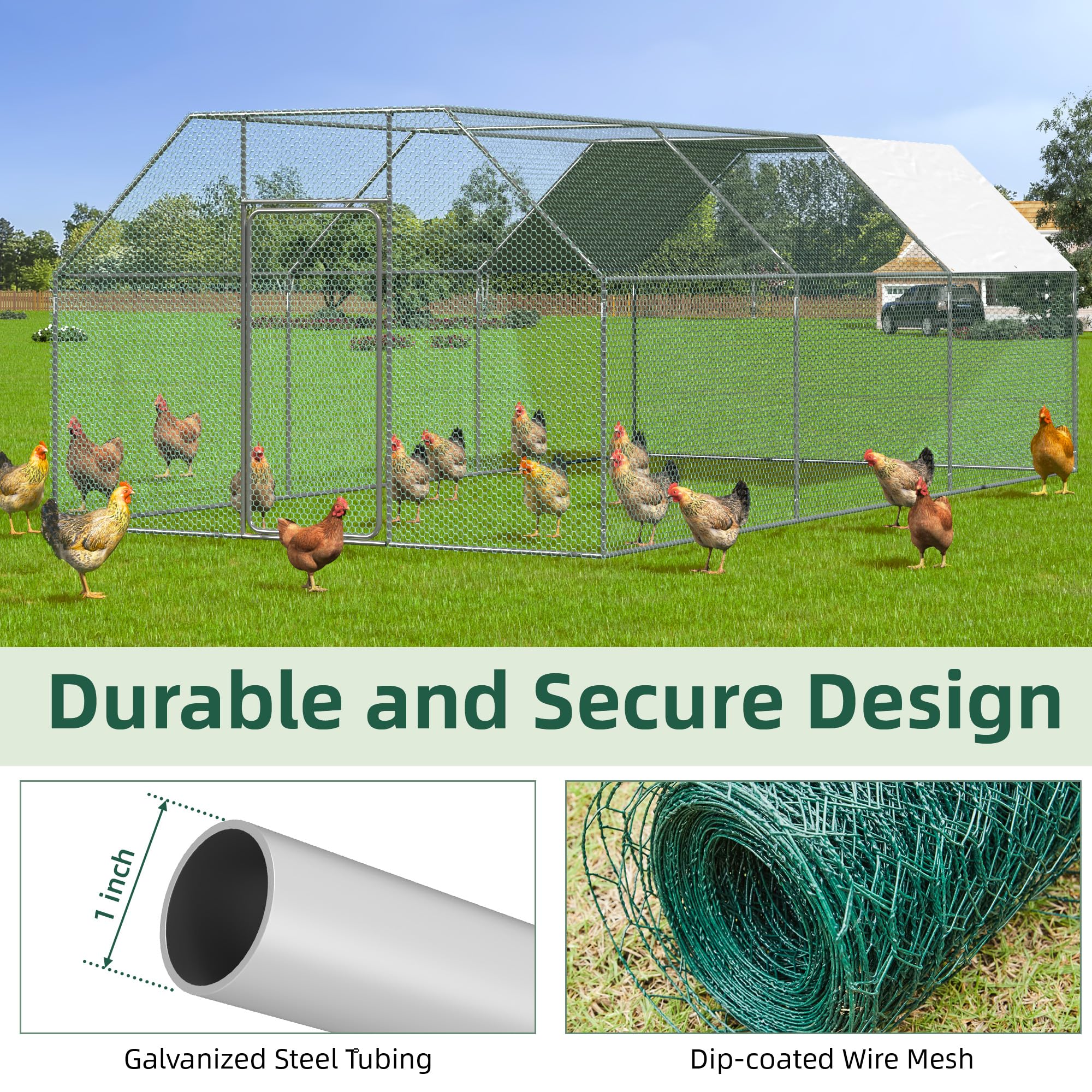 Esright 19.5x10x6.4 FT Extra Large Walk-In Metal Chicken Coop with Cover - Outdoor Poultry Pen for Backyard, Farm & Garden - Heavy Duty Hen House for 15-20 Chickens, Ducks & Small Animals | Perfect for Free-Range Farming, Urban Homesteading & Backyard Chicken Keeping