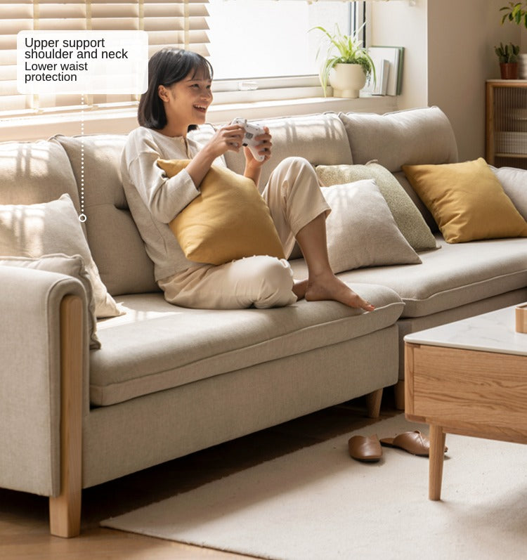 Premium Oak Solid Wood Luxury Fabric Sofa - Elegant & Durable Living Room Furniture for Home & Office Decor