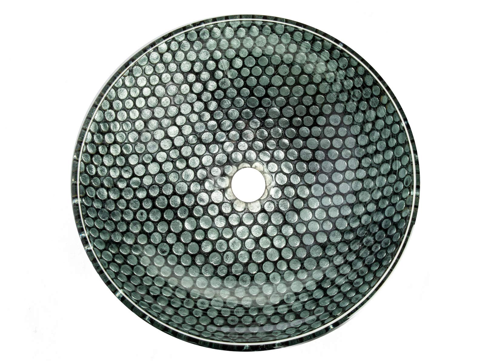 Modern Silver Dots Glass Vessel Bathroom Sink - Elegant Round Above Counter Basin for Vanity, Powder Room & Luxury Home Decor