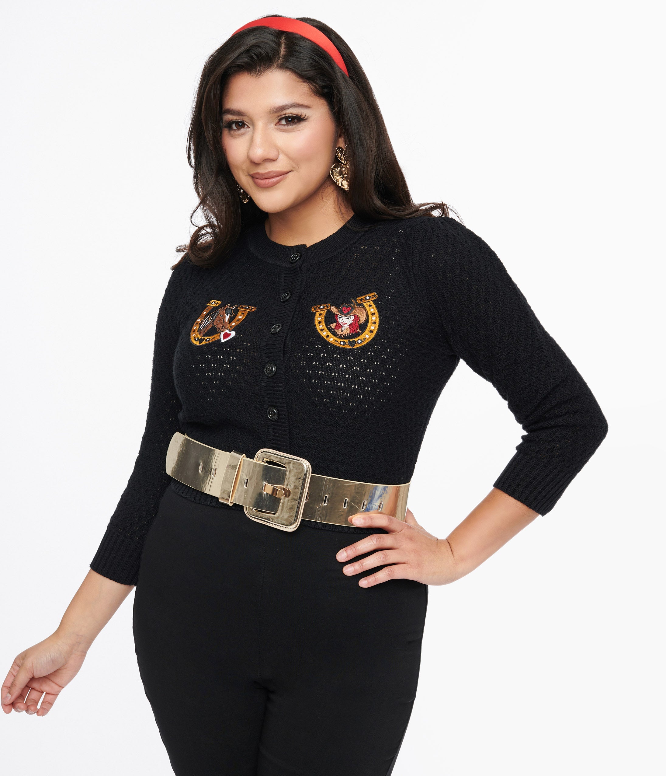 1950s Vintage Black Love At The Ranch Cropped Cardigan - Retro Western Style Sweater for Women, Perfect for Country Music Festivals & Cowgirl Outfits