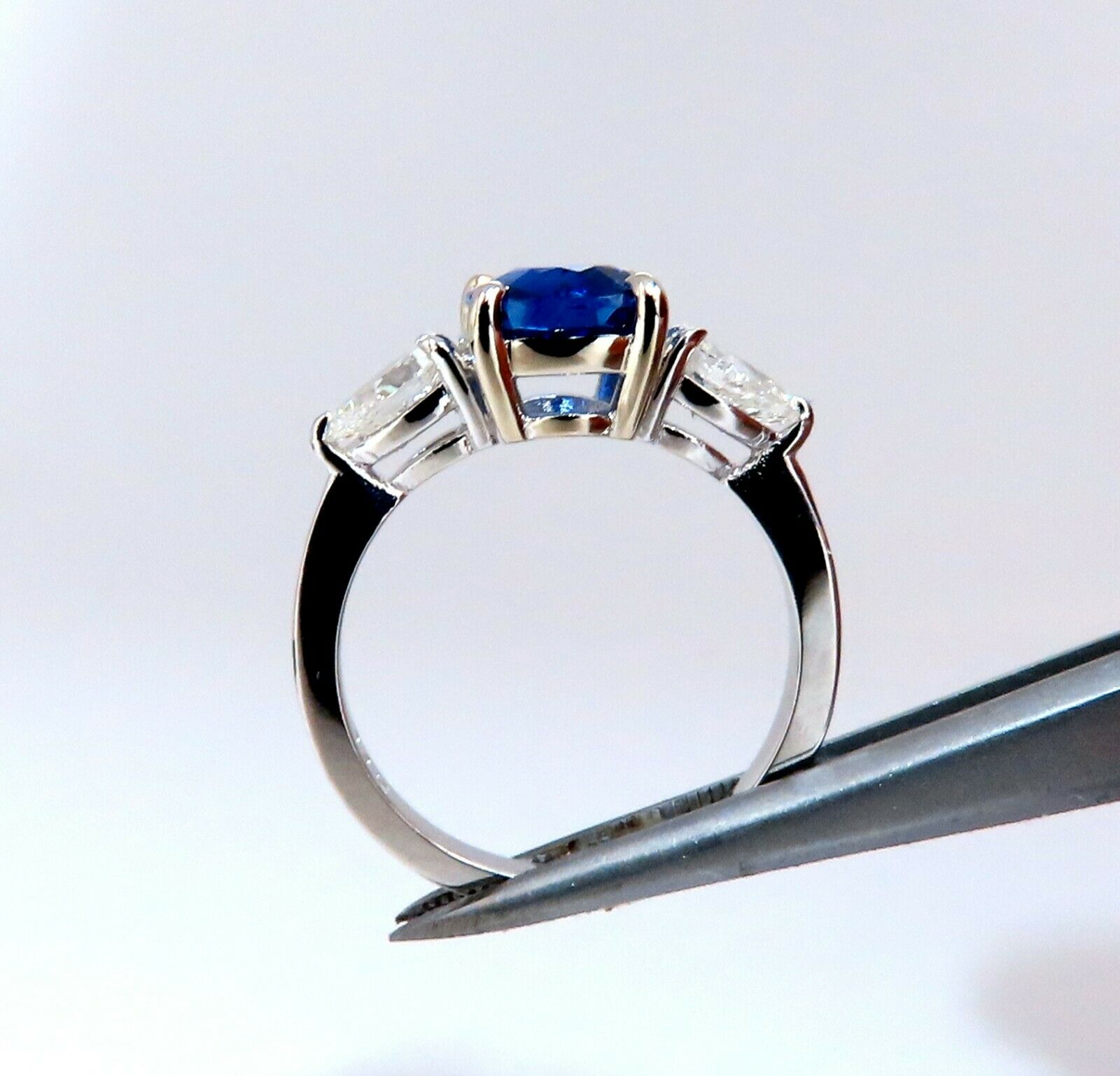 GIA Certified 2.94 Carat Natural No Heat Blue Sapphire Diamond Ring in 14K White Gold | Elegant Engagement Wedding Jewelry Gift for Women