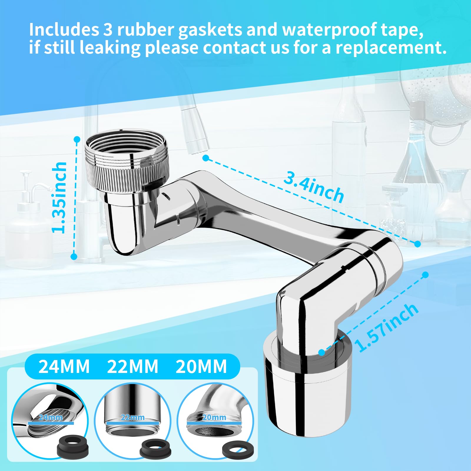 360° Swivel Faucet Extender - Heavy Duty Rotating Sink Extension with Splash Filter - Universal Kitchen & Bathroom Faucet Aerator (2 Pack) - Perfect for Washing Dishes, Filling Pots & Pet Care