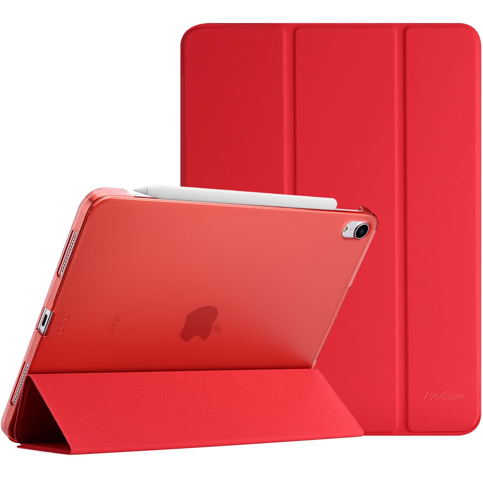 ProCase iPad Air 11-inch M3/M2 & 10.9-inch 5th/4th Gen Smart Protective Case (2020-2025) - Shockproof Cover with Auto Sleep/Wake for iPad Air 5/4 - Perfect for Work, Travel & School - Red