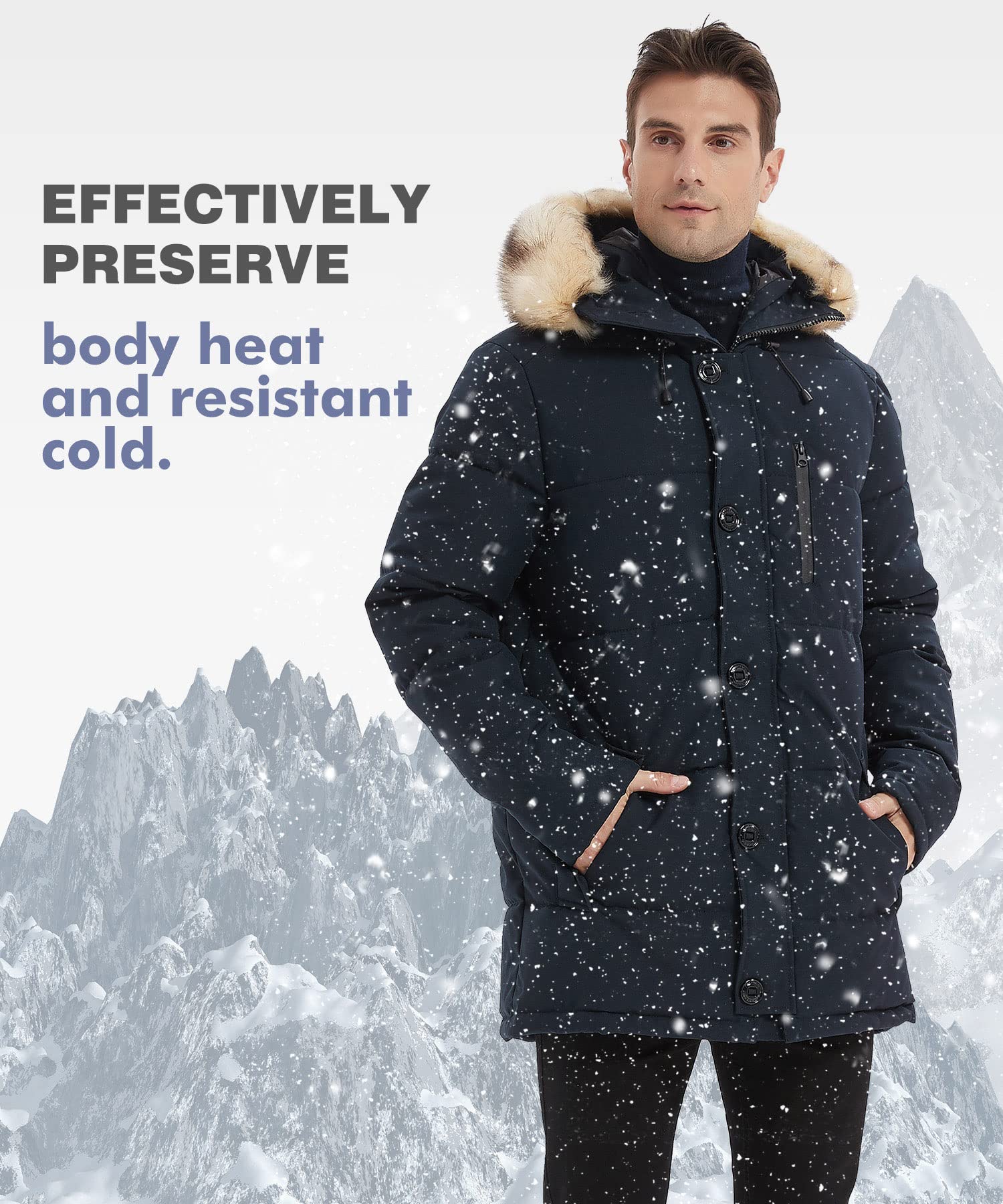 PUREMSX Men's Winter Coat - Windproof, Insulated Thick Outdoor Padded Parka Jacket for Cold Weather | Skiing, Snowboarding & Daily Winter Wear