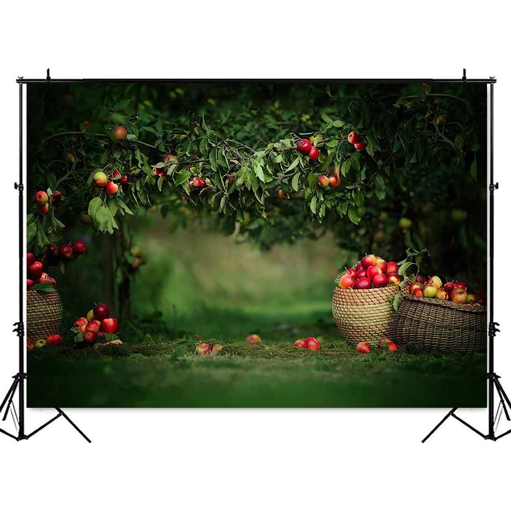 Vinyl Portrait Backdrop 180x150cm - Orchard Landscape with Green Trees & Fruit Stand for Photo Studio, Photography Props - Perfect for Family Portraits, Baby Showers, and Themed Events
