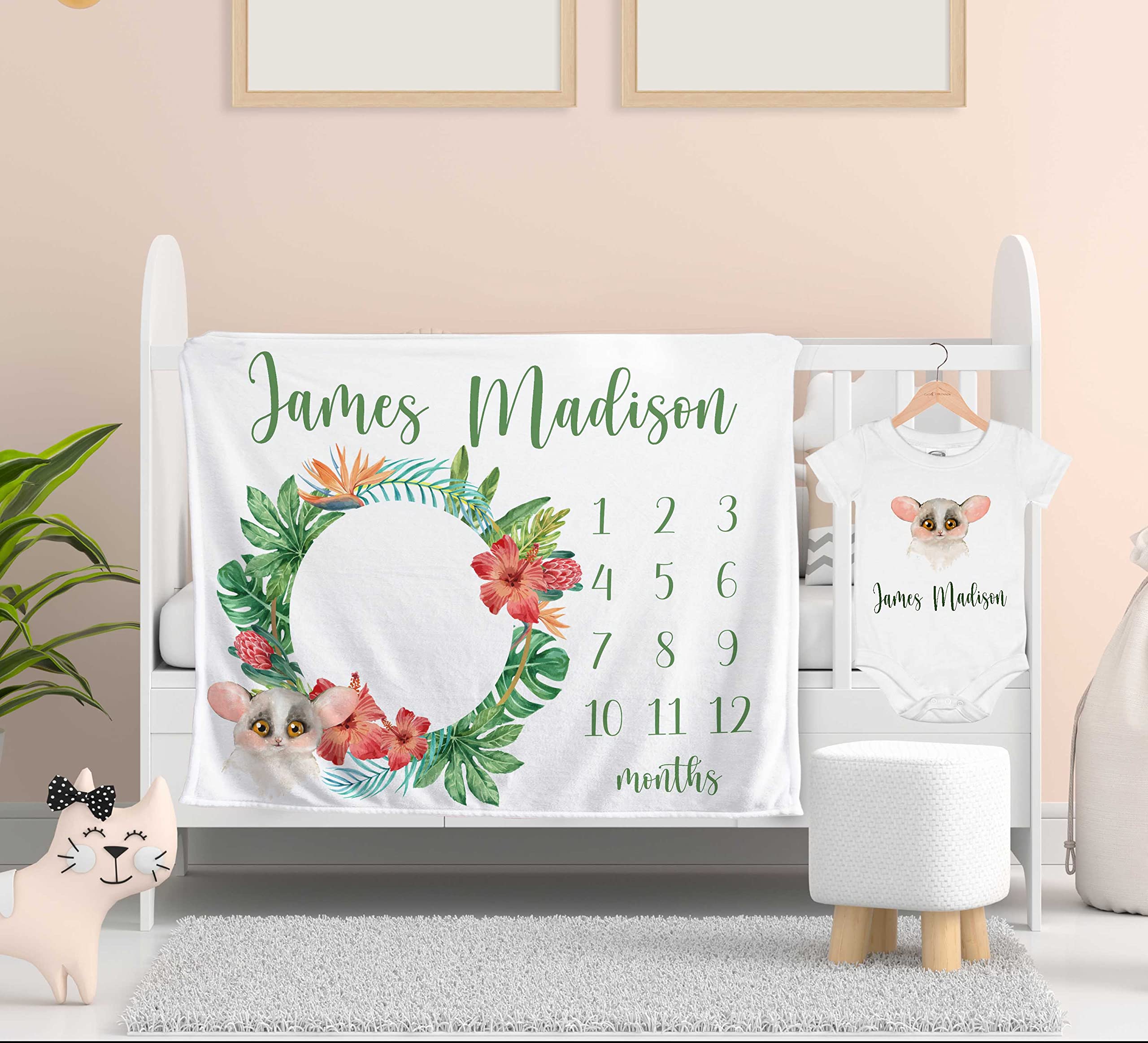 Personalized Baby Milestone Blanket for Boys - Custom Safari Jungle Animals Monthly Blanket with Name - Unique Baby Shower & Newborn Gift for Nursery, Photo Shoots & First Birthday Celebrations