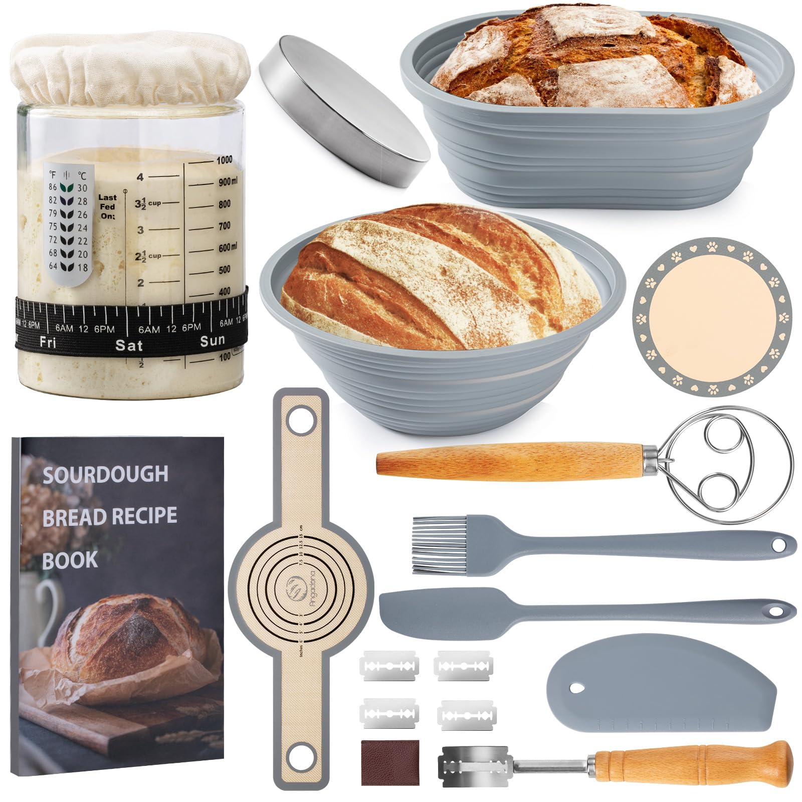 Angadona Sourdough Starter Kit - 40oz Glass Jar, 9