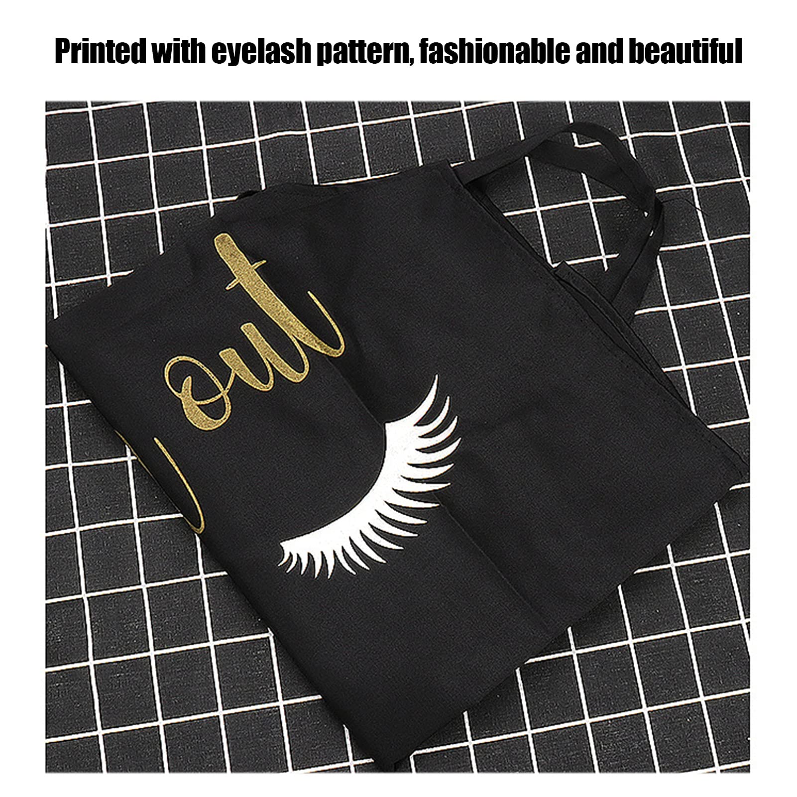 Premium Lash Salon Apron - Flexible & Comfortable Eyelash Extension Apron with Stylish Eyelash Pattern for Home & Professional Use (Black) - Perfect for Lash Technicians, Beauty Salons & DIY Eyelash Extensions at Home