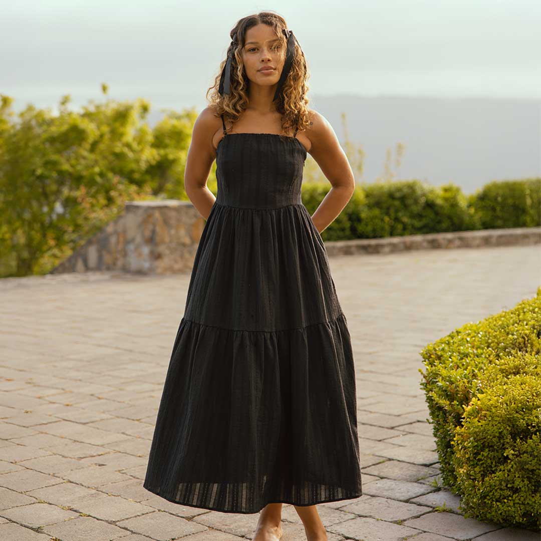 Elegant Black Cabo Midi Dress for Women - Summer Beach Party & Casual Outfit