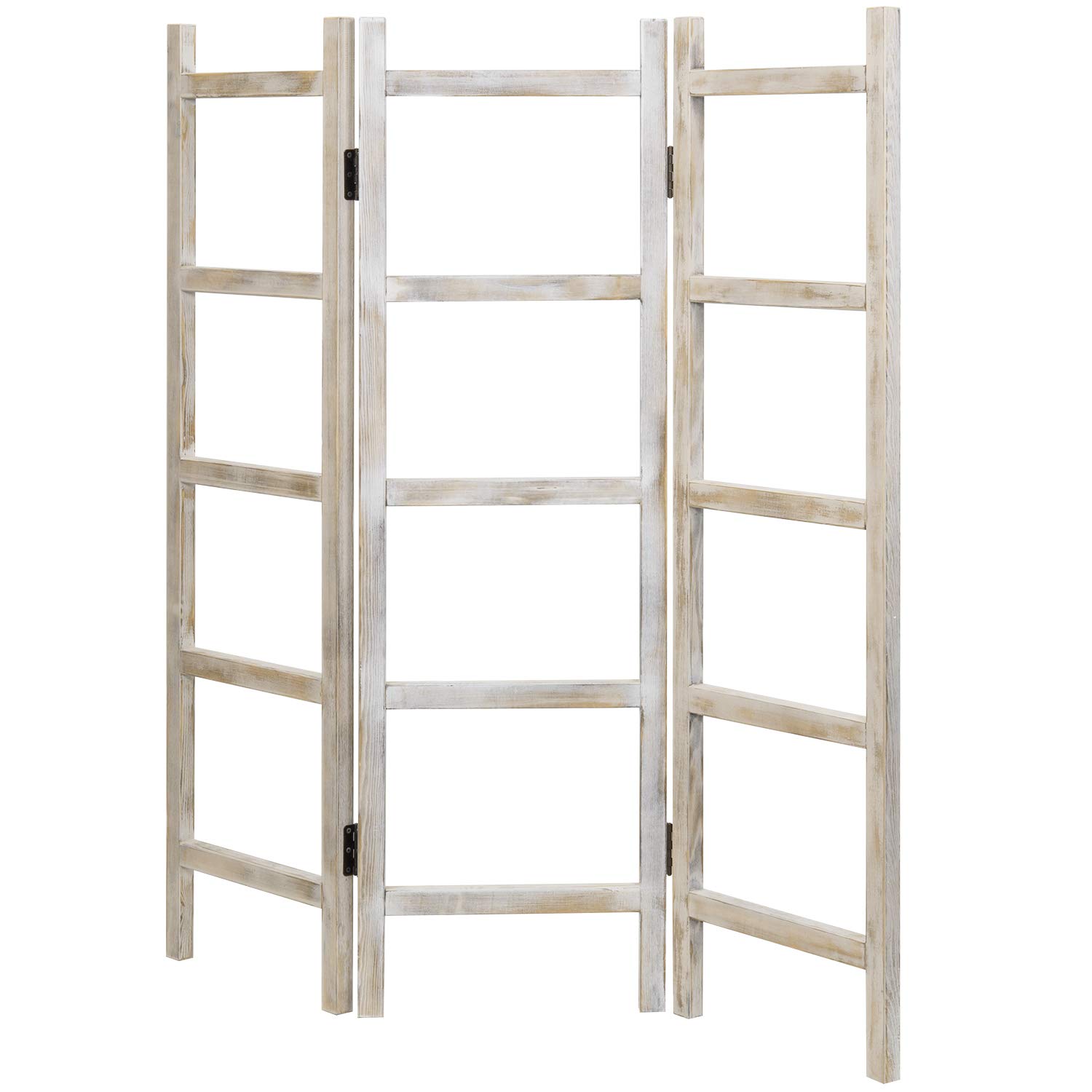 MyGift 3-Panel Whitewashed Solid Wood Blanket Ladder & Towel Rack - Decorative Freestanding Folding Room Divider for Blankets, Quilts, Throws, Towels, Clothing | Perfect for Living Room, Bedroom, Bathroom Organization & Farmhouse Decor