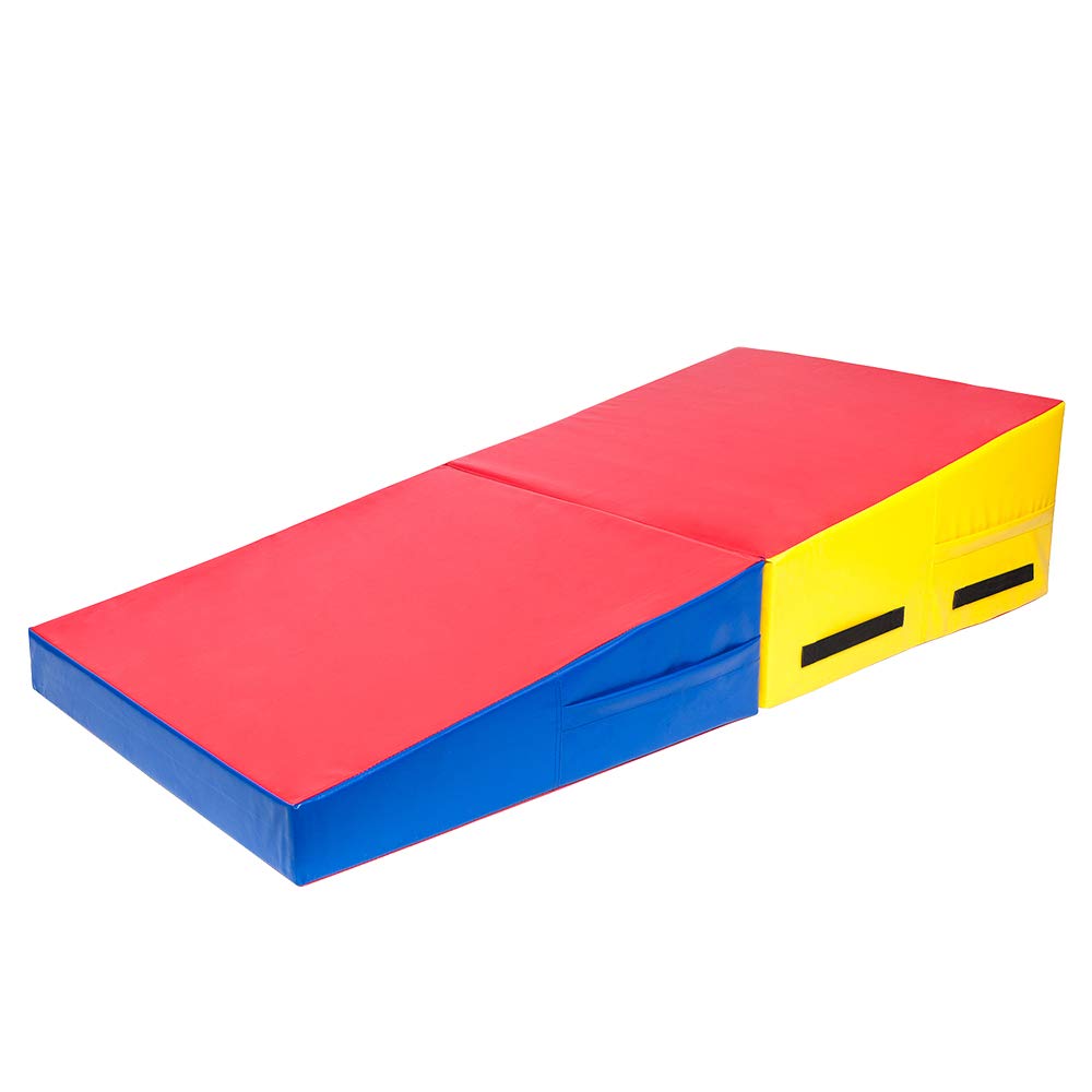 Folding Incline Gymnastics Mat with Carrying Handles - Octagon Tumbling Mat for Kids, Home Exercise & Aerobic Training | Multi-Size Skill Shape Cheese Wedge Mat for Play, Gymnastics & Fitness Workouts