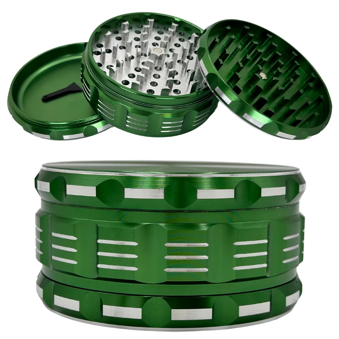 4 Inch Aluminum Alloy Herb Grinder - 3 Layer Spice Crusher with Pollen Catcher, Portable for Home & Travel Use (Forest Green) | Perfect for Grinding Herbs, Spices & Tobacco On-The-Go