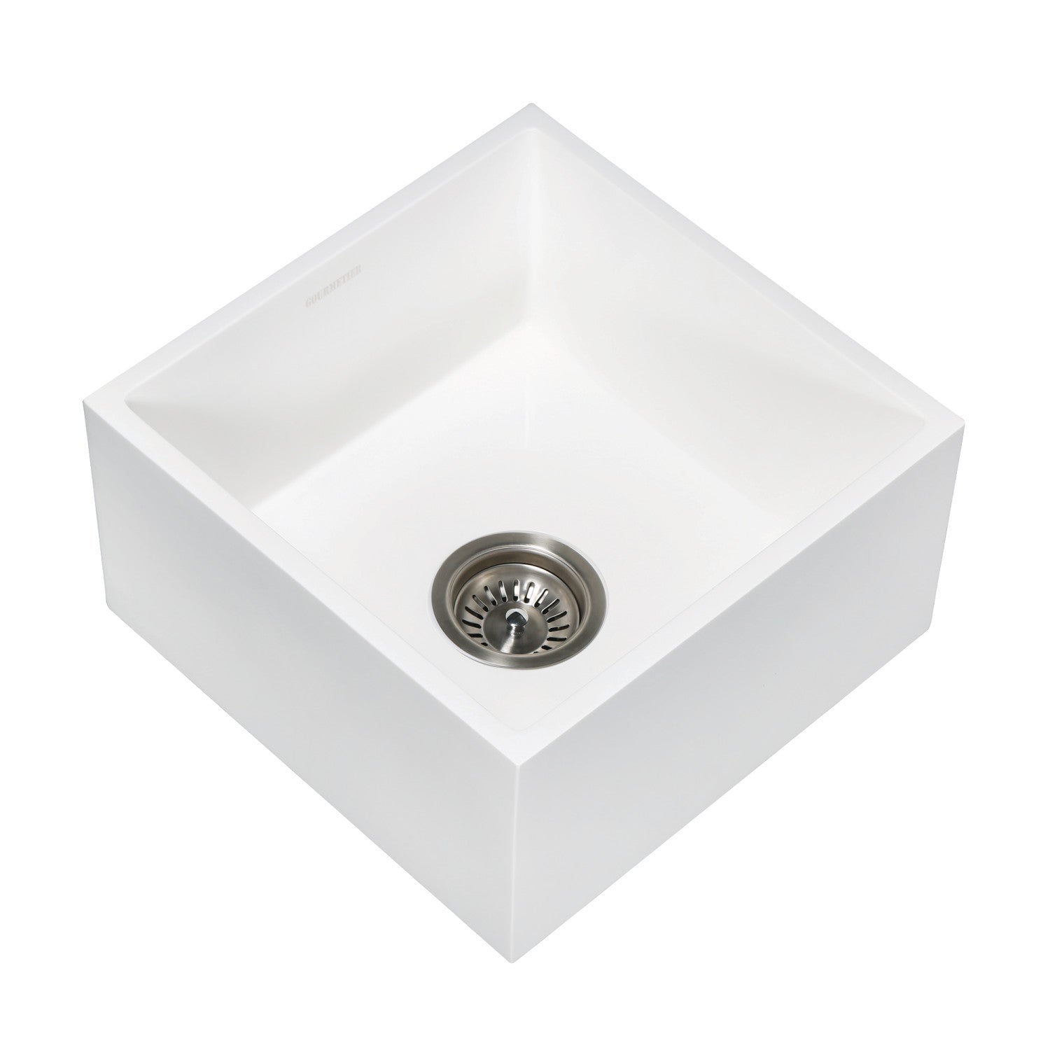 Arcticstone GKUSA15158 15 Inch White Farmhouse Kitchen Sink - Solid Surface Apron Front Single Bowl Bar Prep Sink with Strainer, Matte White - Perfect for Modern Farmhouse & Rustic Kitchen Designs