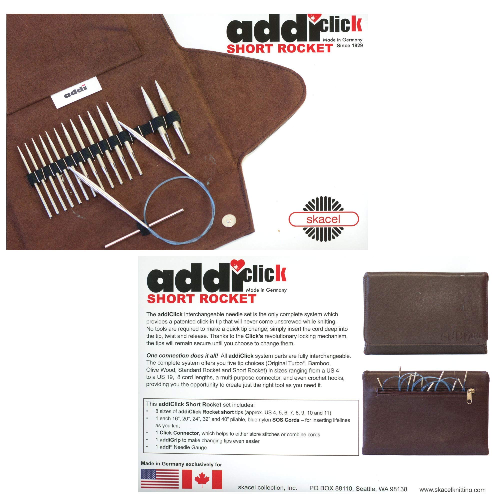 Addi Click Interchangeable Knitting Needle Set - Short Lace Needles for Socks, Shawls & Delicate Projects | Perfect for Travel Knitting & Portable Crafting