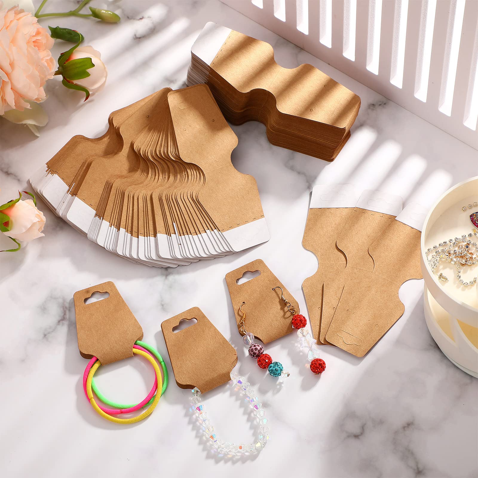 400 Kraft Paper Jewelry Display Cards with Adhesive - Necklace, Keychain & Bracelet Holder - Perfect for Boutique, Craft Show & Retail Store Displays (Khaki)