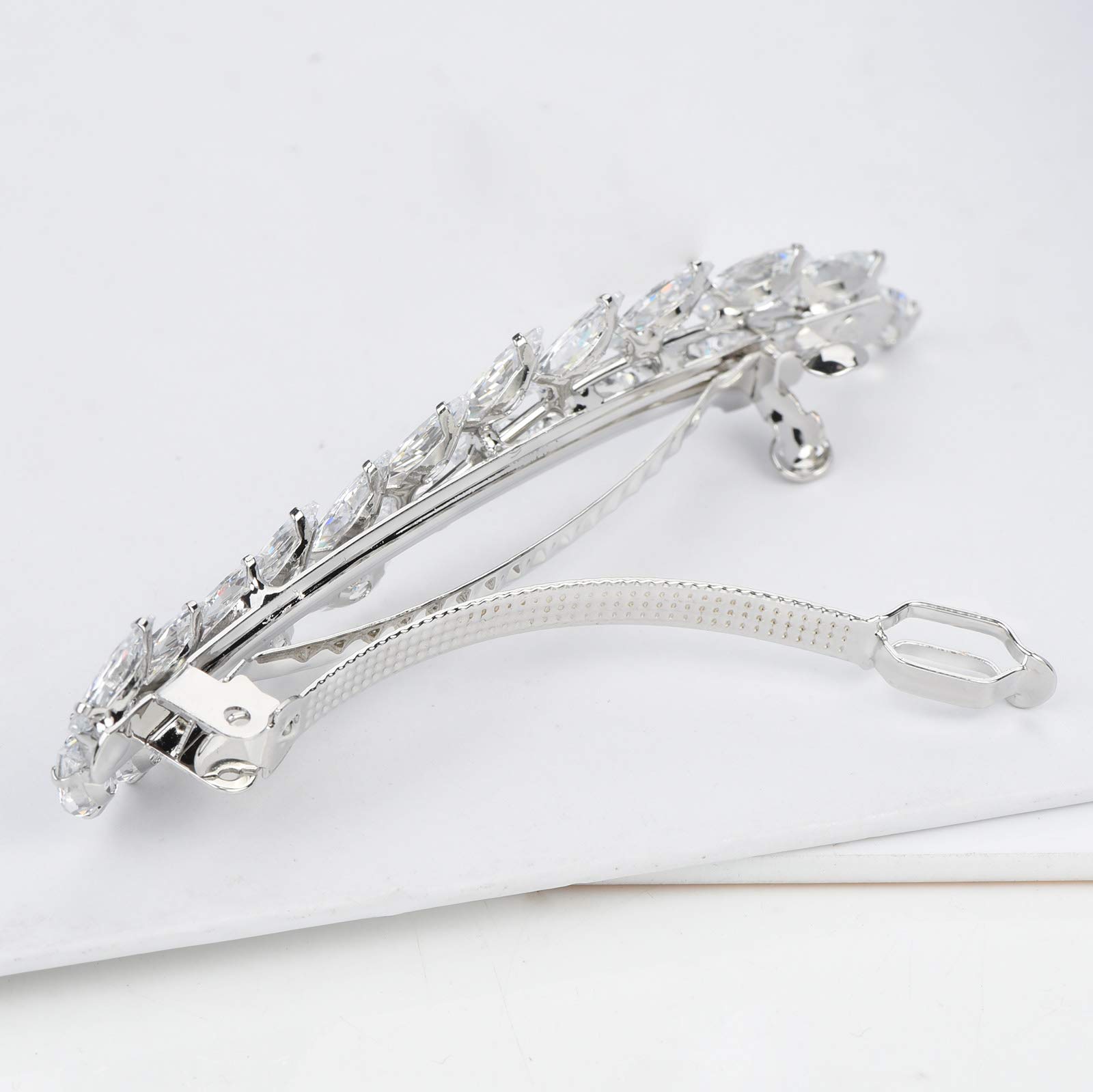 Sparkly Crystal Flower Leaf Hair Barrette Clips for Women - Elegant Bridal Wedding Prom Party Hair Accessories (Clear Curved Leaf) | Perfect for Weddings, Proms, Parties & Everyday Styling