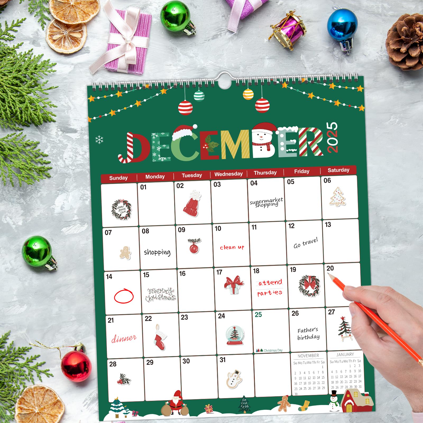 GuassLee 2025-2026 Wall Calendar | 19-Month Vertical Hanging Planner (June 2025 - December 2026) | 14