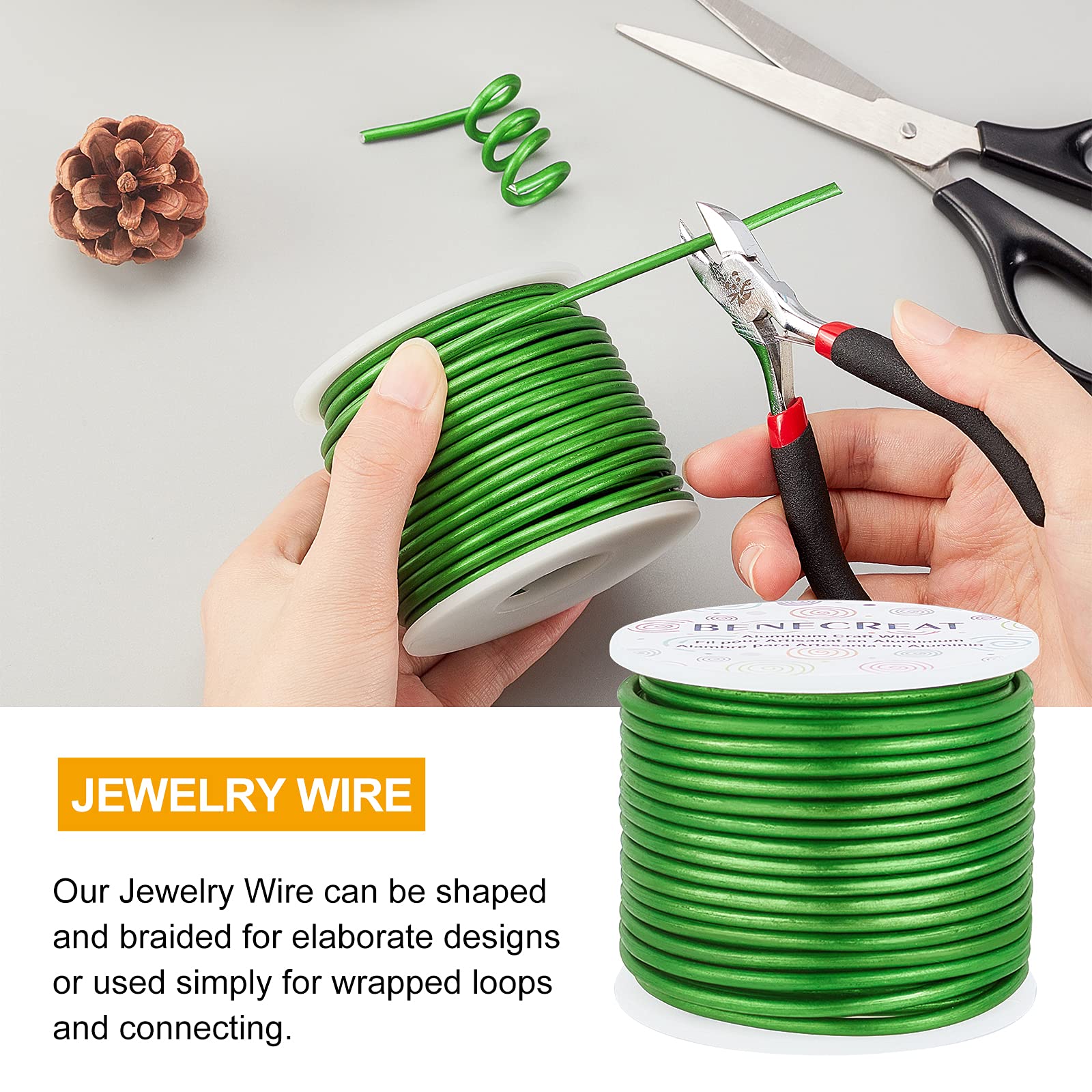 BENECREAT 9 Gauge Matte Green Aluminum Wire - 55ft Tarnish Resistant for Jewelry Making & Gardening
