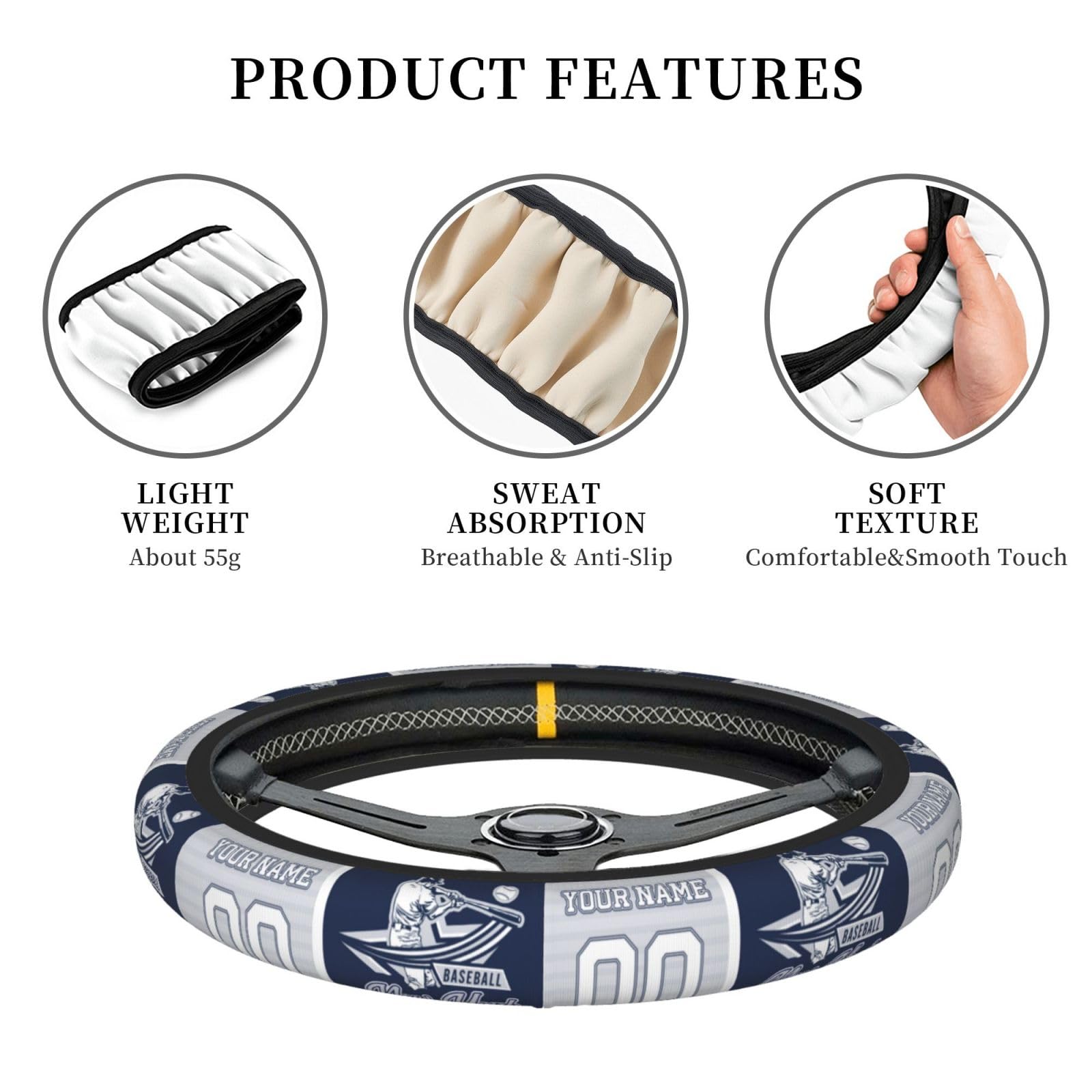 Custom New York Yankees Steering Wheel Cover - Personalized with Name & Number - Anti-Slip Elastic Car Accessories - Universal Fit for Most Cars, SUVs & Trucks - Perfect Sports Fan Gift & Driving Comfort Upgrade