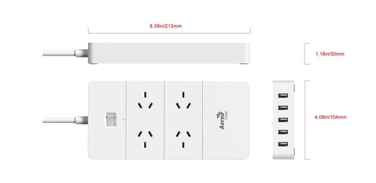 AeroCool 4-Outlet Surge Protector Power Strip with 5 USB Ports - Perfect for Home Office, Gaming Setup & Travel Charging Station