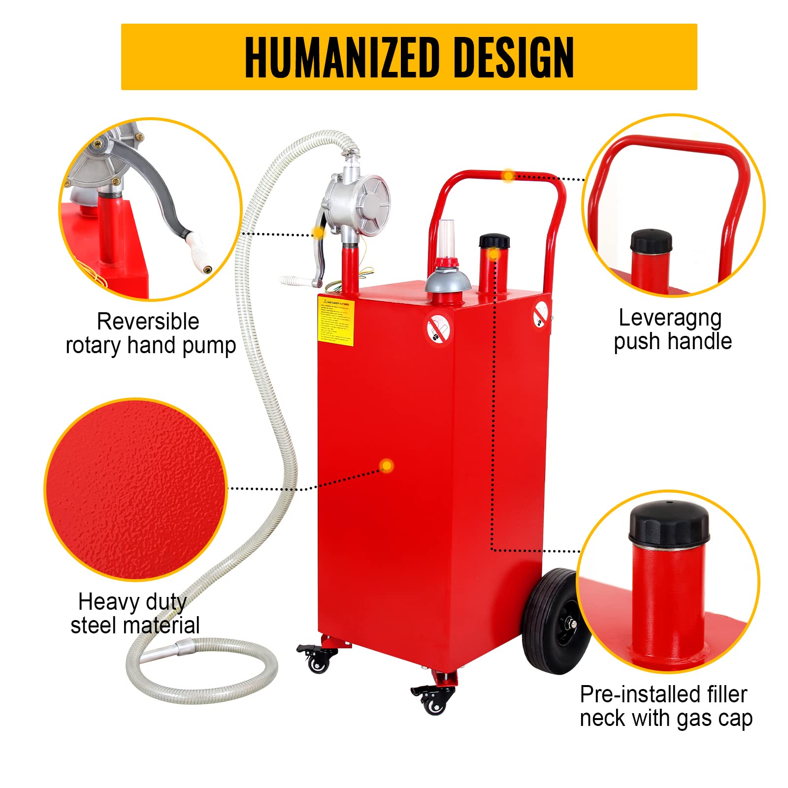 30 Gallon Portable Gas Caddy with Pump - 4 Wheel Rolling Fuel Storage Tank for Gasoline & Diesel - Heavy Duty Rubber Wheels for Cars, Lawn Mowers, ATVs, Boats, Motorcycles (Red) - Ideal for Garage, Farm, Construction Sites & Outdoor Equipment Fueling