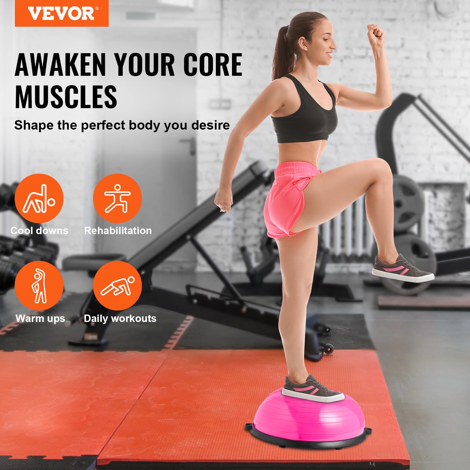 VEVOR Half Exercise Ball Trainer - 660 lbs Capacity Stability Ball for Yoga, Balance & Strength Training | Includes Resistance Bands & Pump | Perfect for Home Gym, Full Body Workouts & Core Exercises | Great for Pilates, Physical Therapy & Fitness Enthusiasts