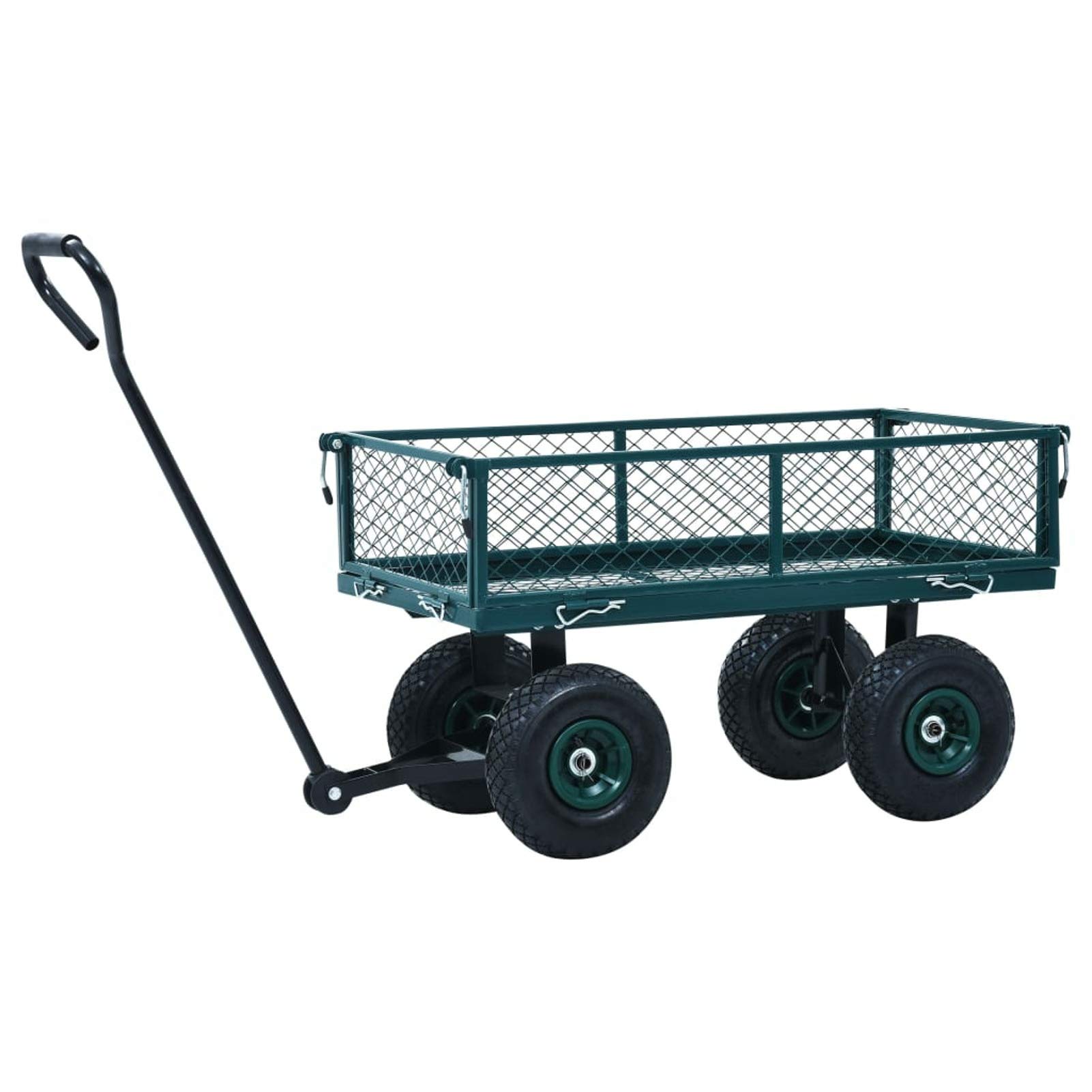 Heavy Duty Garden Trolley Cart with Steel Frame & Padded Handle - 551 lbs Capacity Utility Wagon with Openable Side Panels & Wheels - Perfect for Grocery Shopping, Camping Trips, Gardening, Beach Outings & Yard Work (Green)