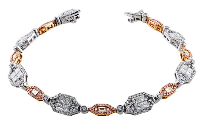 18K White Rose Gold Pink and White Diamond Bracelet for Women - Elegant Jewelry Gift for Anniversary, Wedding & Special Occasions