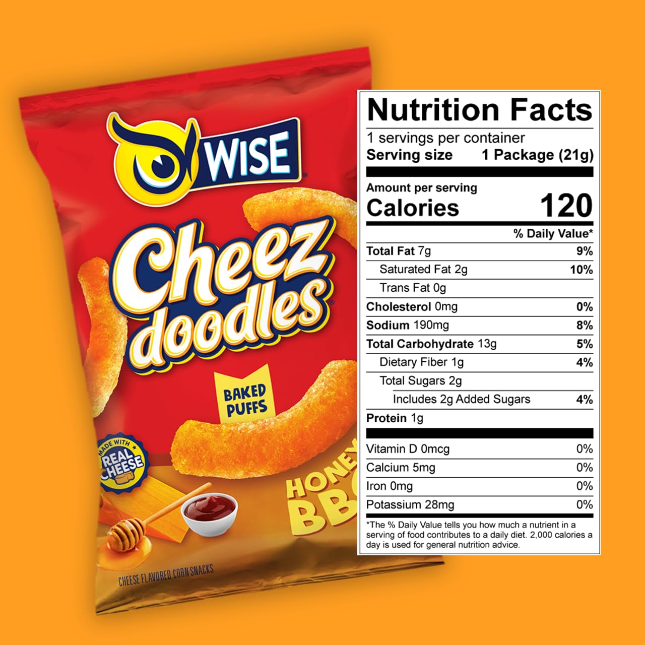Wise Snacks Baked Cheez Doodles Puffs - Honey BBQ Flavor - 42 Count (0.75oz Bags) | Gluten Free, 0g Trans Fat, No Preservatives | Perfect for School Lunches, Halloween Treats, Party Snacks & On-the-Go Munching