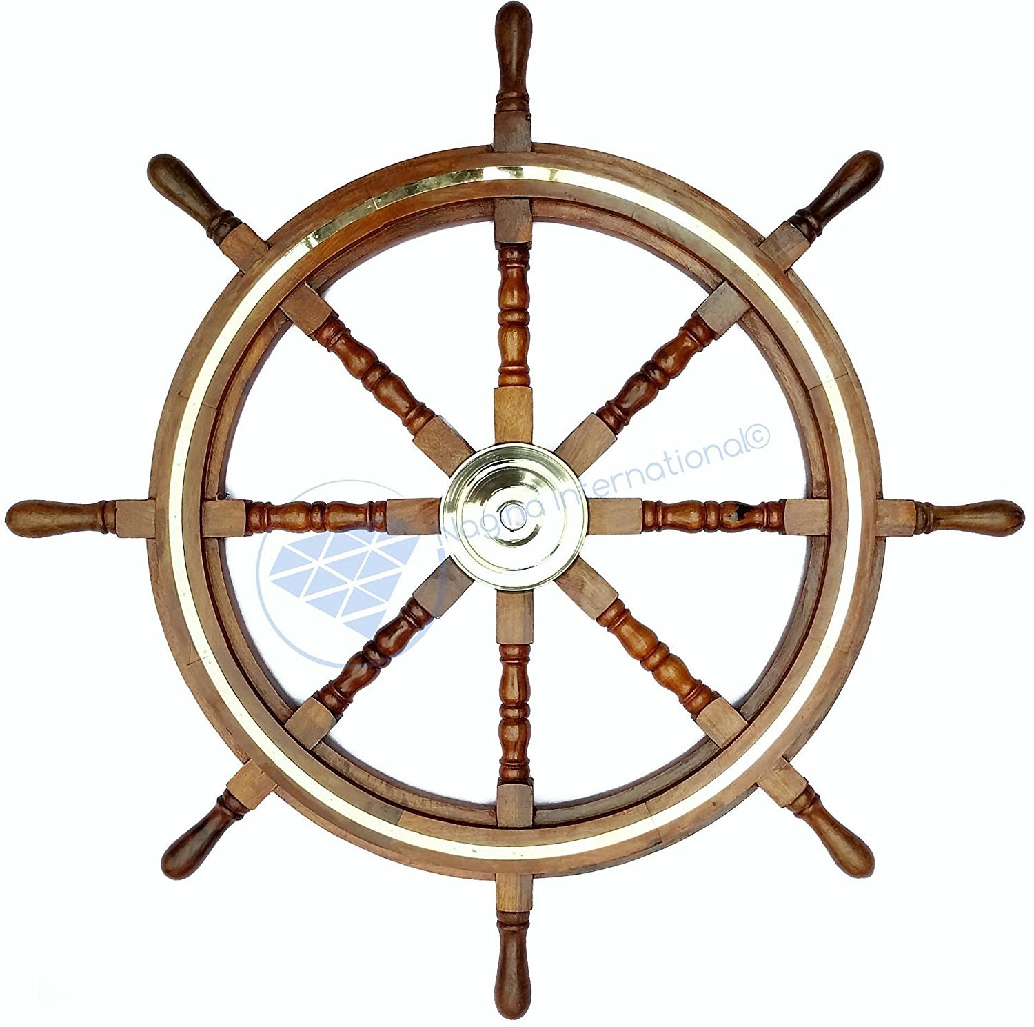 Premium Wooden Nautical Captain's Maritime Decor Ship with Brass Ring – 12 Inch Classic Vintage Wooden Boat Model | Perfect for Home Office Decor, Maritime Enthusiast Gift, and Coastal Themed Interior Design