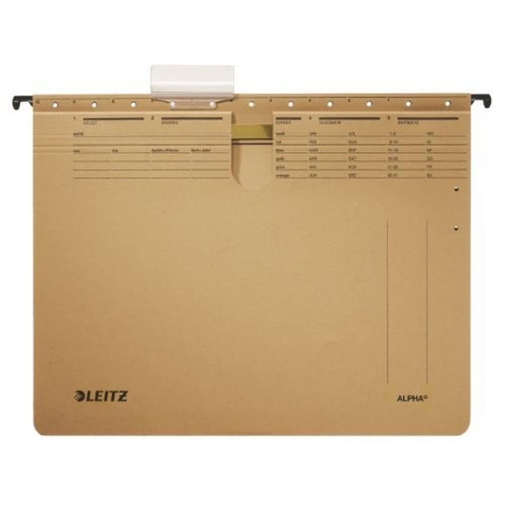 Leitz Alpha Hanging Folders & Accessories - Brown A4 Cardboard Polypropylene File Organizers for Office, Home, and School Document Storage