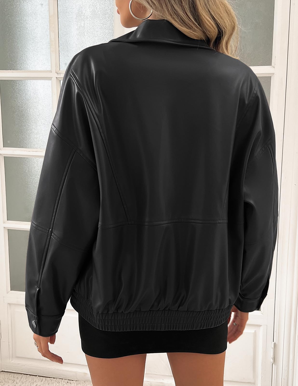 Kate Kasin Women's Faux Leather Jacket - Oversized Vegan Leather Coat for Fall Winter Fashion 2024 | Trendy Biker Style Jacket for Casual Outfits, Night Out & Streetwear Looks