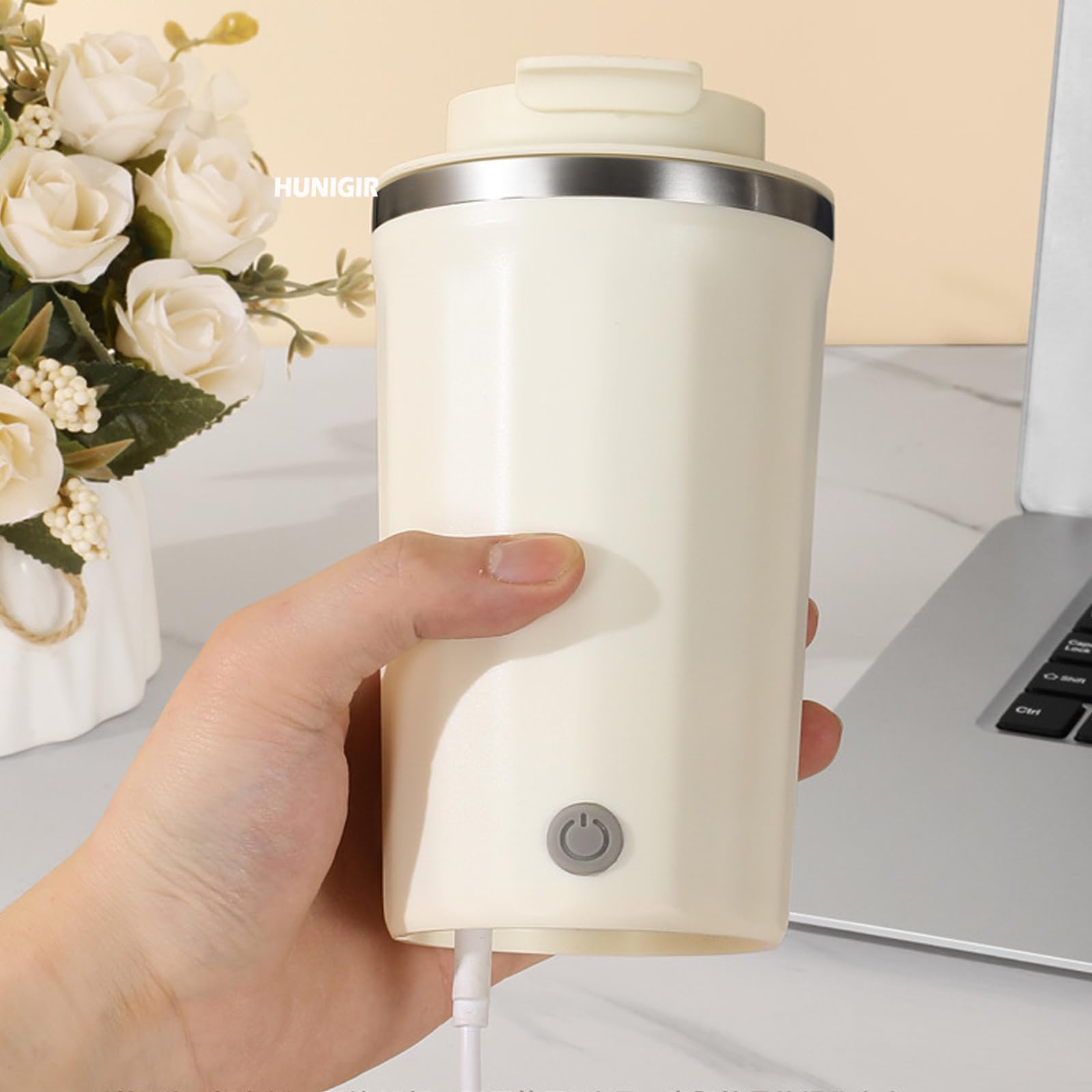 13.5 oz Self Stirring Coffee Mug - Automatic Mixing Cup with Magnetic Stirrer - White - Perfect for Office, Travel & Home Use