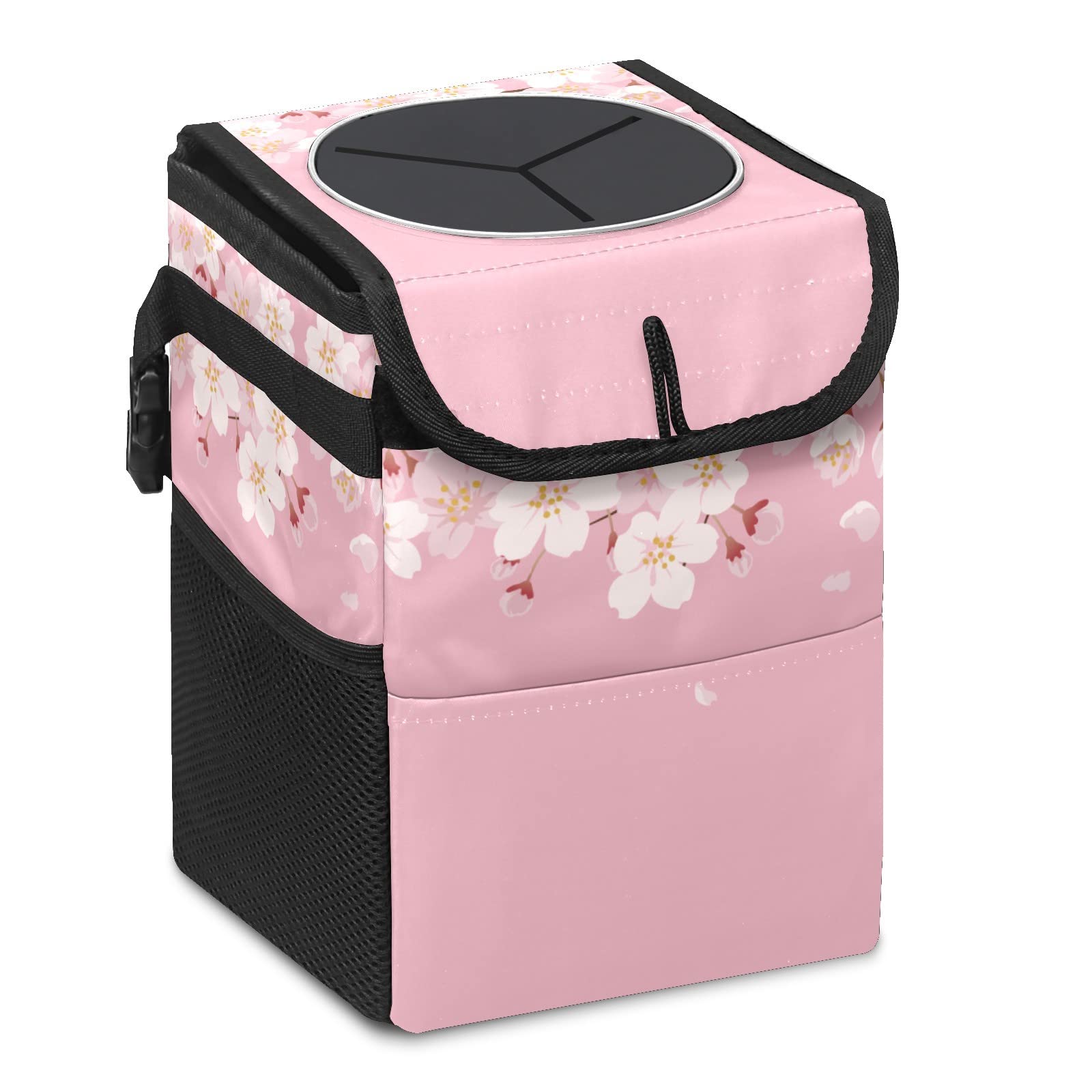 Portable Car Trash Can with Water-Resistant Coating - No Installation Needed, Large Capacity Car Organizer for Sedan, SUV & Truck Interior Accessories | Perfect for Road Trips, Commuting & Family Travel (Cherry Blossom Design)