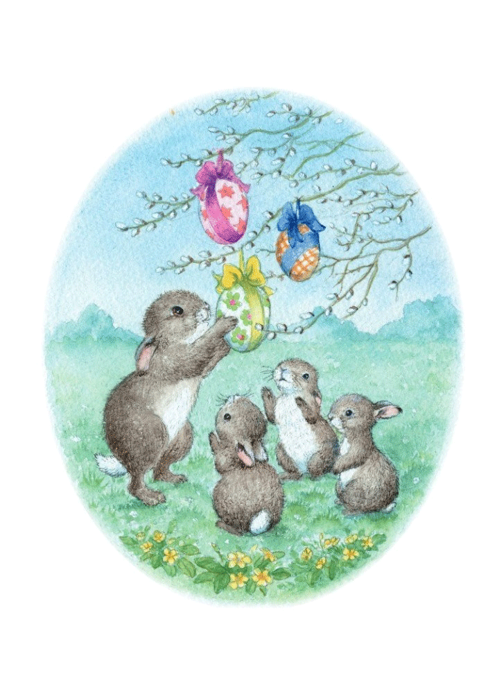 Jean Gilder Easter Rabbit with Hanging Eggs Greeting Card - Perfect for Easter Celebrations, Spring Decorations & Gift Giving