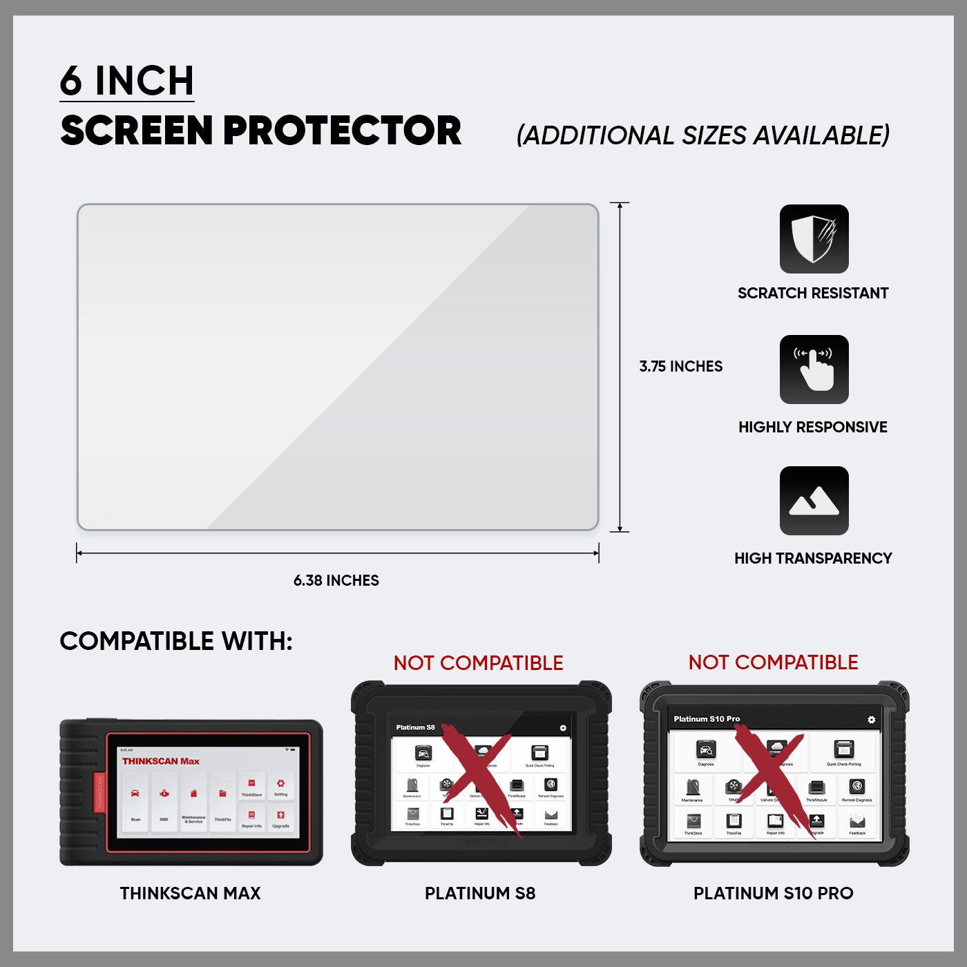 6 Inch Screen Protector for ThinkCar Platinum S6, Thintool Mini, Thinkscan Max Vehicle Diagnostic Scanners - 5 Pack - Anti-Scratch & HD Clear Protection for Car Repair Shops & DIY Mechanics