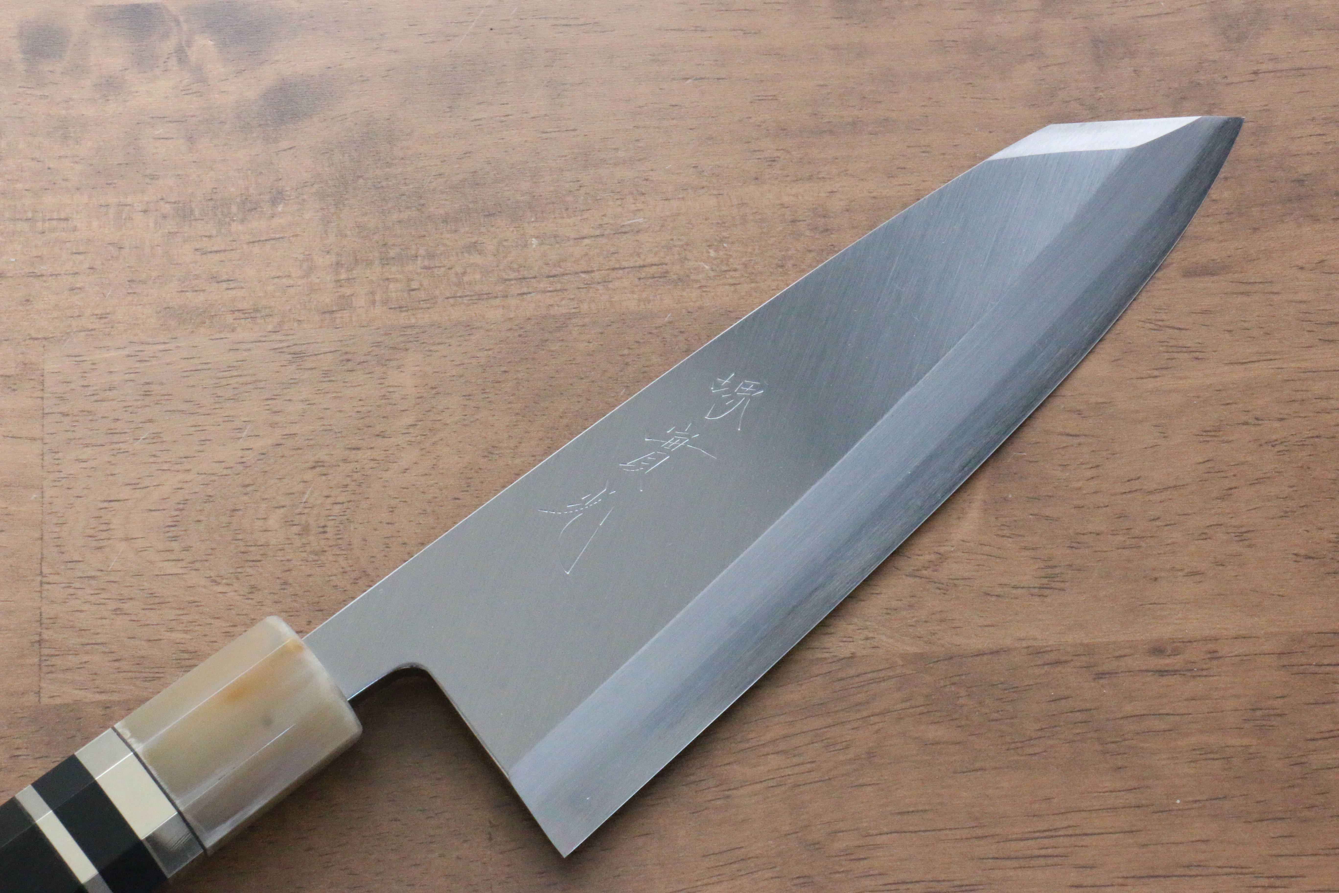 Jikko Shiko White Steel Kiritsuke Deba Knife 180mm - Ebony Wood Handle with Double Ring - Professional Japanese Kitchen Knife for Sushi, Fish Filleting & Meat Cutting