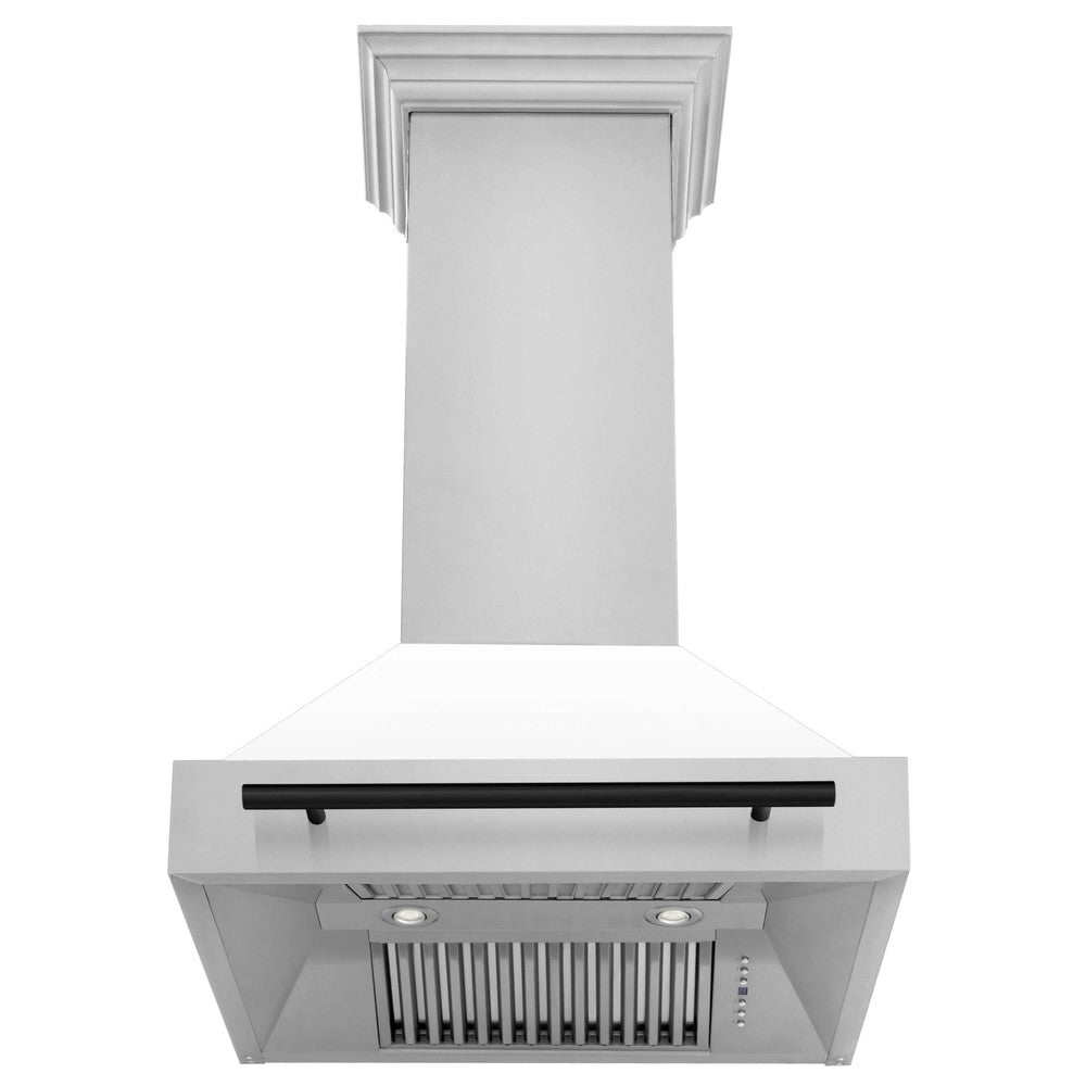 ZLINE Autograph Edition 30 Inch Stainless Steel Range Hood with White Matte Shell & Accent Handle (8654STZ WM30) - Modern Kitchen Ventilation for Home Chefs