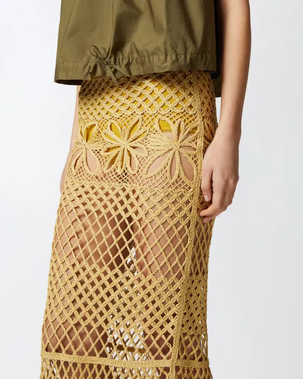Elegant Mustard Crochet Long Skirt for Women - Boho Chic Summer Maxi Skirt for Beach, Vacation & Casual Outfits