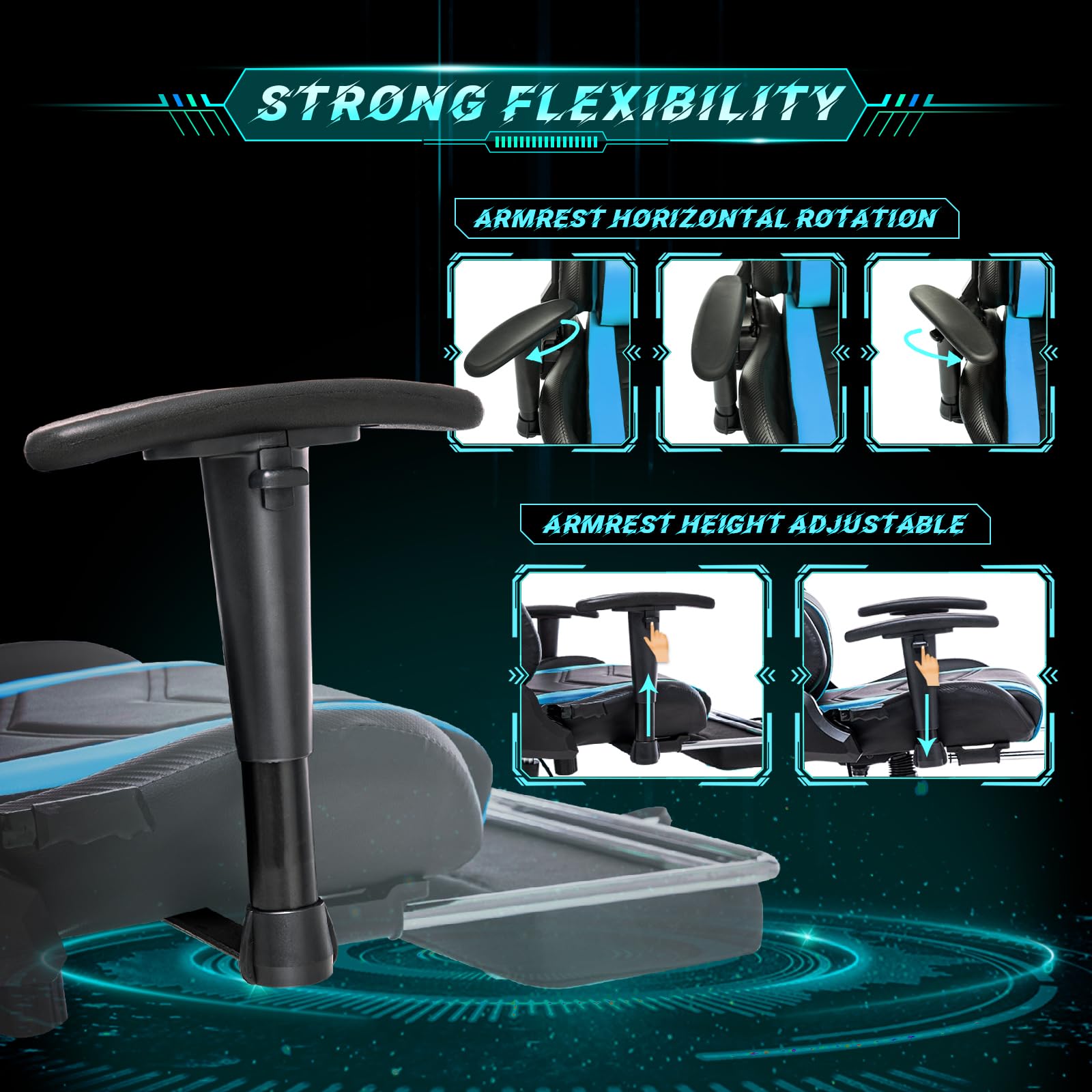Premium Ergonomic Gaming Chair - High Back Racing Office Chair with Adjustable Height, Lumbar Support & Footrest - Black & Blue Upgraded Version for PC Gaming, Work & Home Office Use