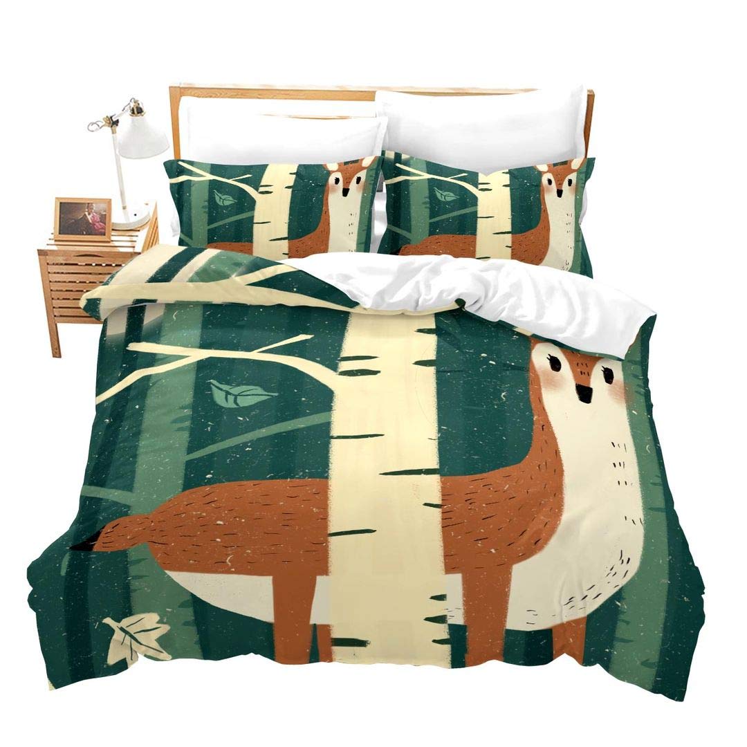 Soft Deer Printed Queen Size Kids Bedding Set - Cute Cartoon Deer Pattern Duvet Cover & Bedspread for Girls & Boys | Perfect for Teens' Room Decor & Cozy Bedtime