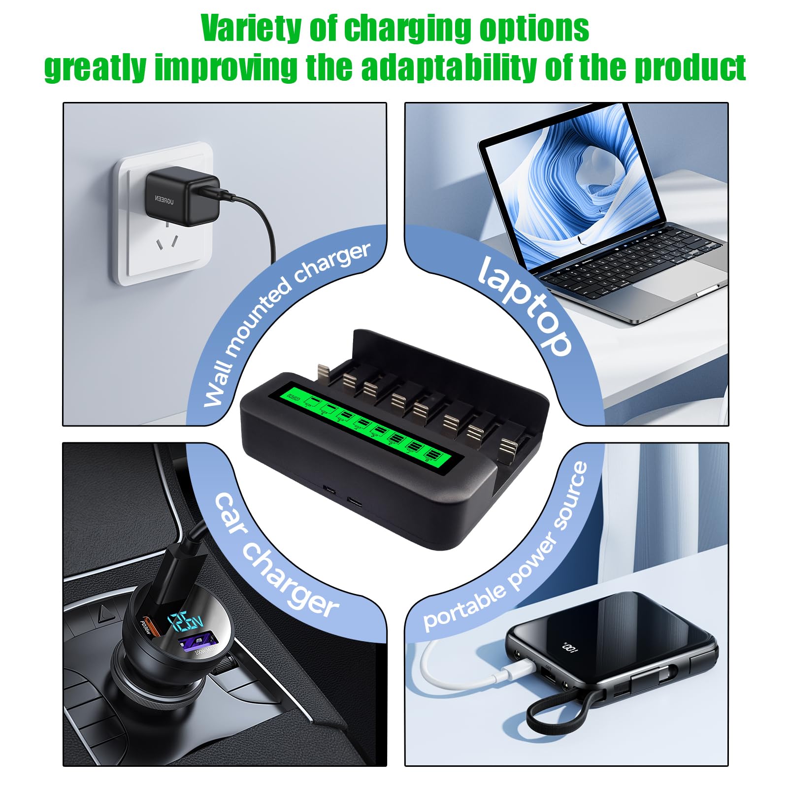 6 Pack Rechargeable C Batteries with LCD Display - Universal Battery Charger for AA/AAA/C/D 1.2V Ni-MH Ni-CD - Perfect for Flashlights, Toys, and Home Electronics