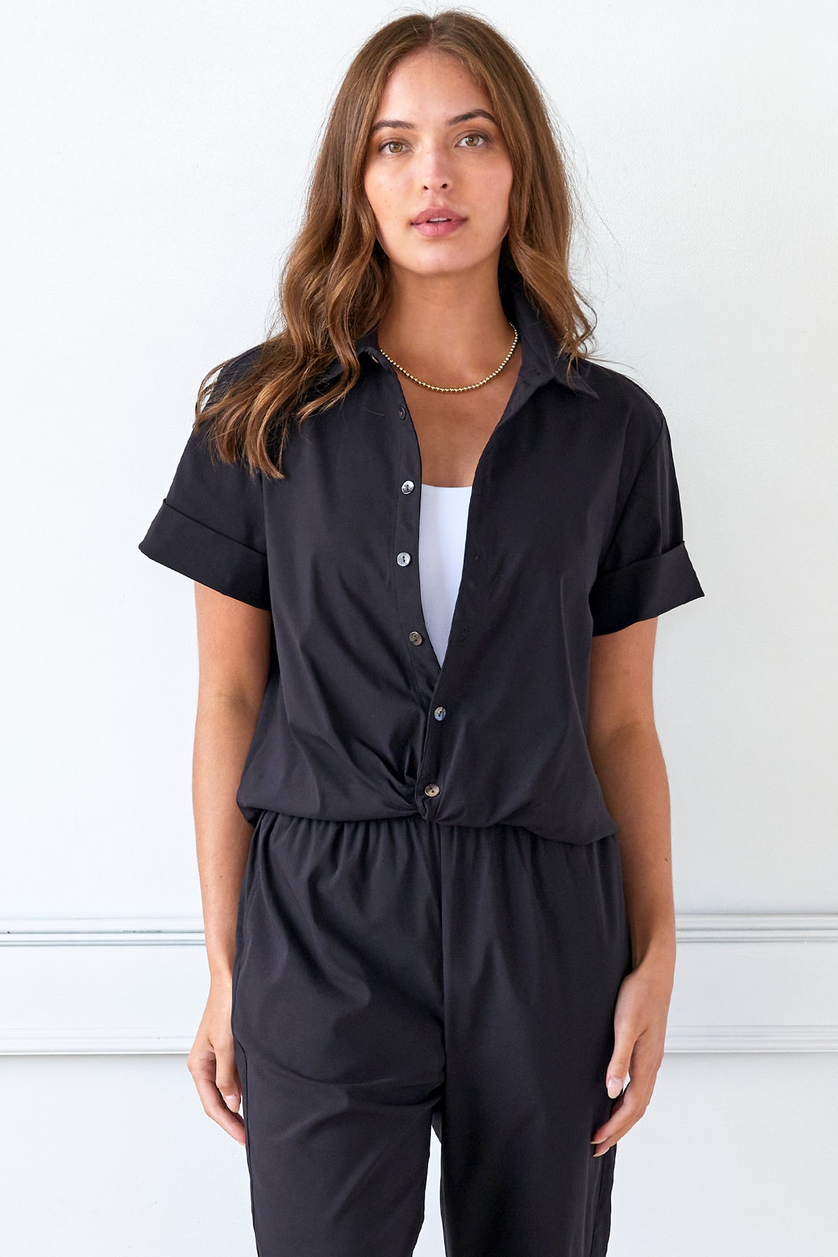Alli Twist Hem Short Sleeve Cropped Blouse - Women's Fashion Tops for Summer, Casual Wear & Office Outfits | Black